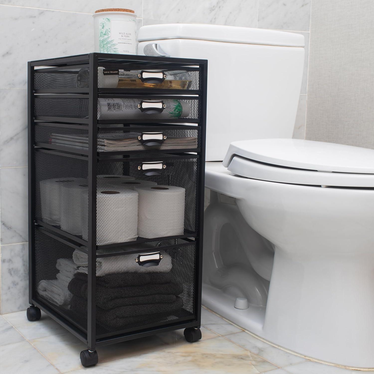 imageMind Reader Office Storage Organizer with Mesh Drawers Label Holders and Optional Wheels Metal Mesh Black5Drawers