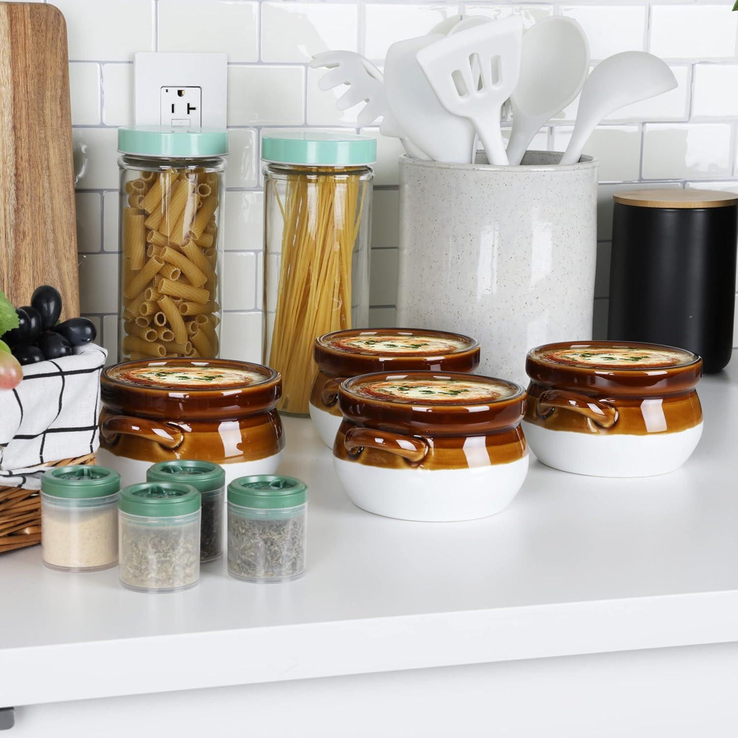 imageMind Reader Onion Soup Crocks Dishwasher Microwave Safe Serving Kitchen Ceramic 45 L x 365 W x 385 H Set of 4 Brown