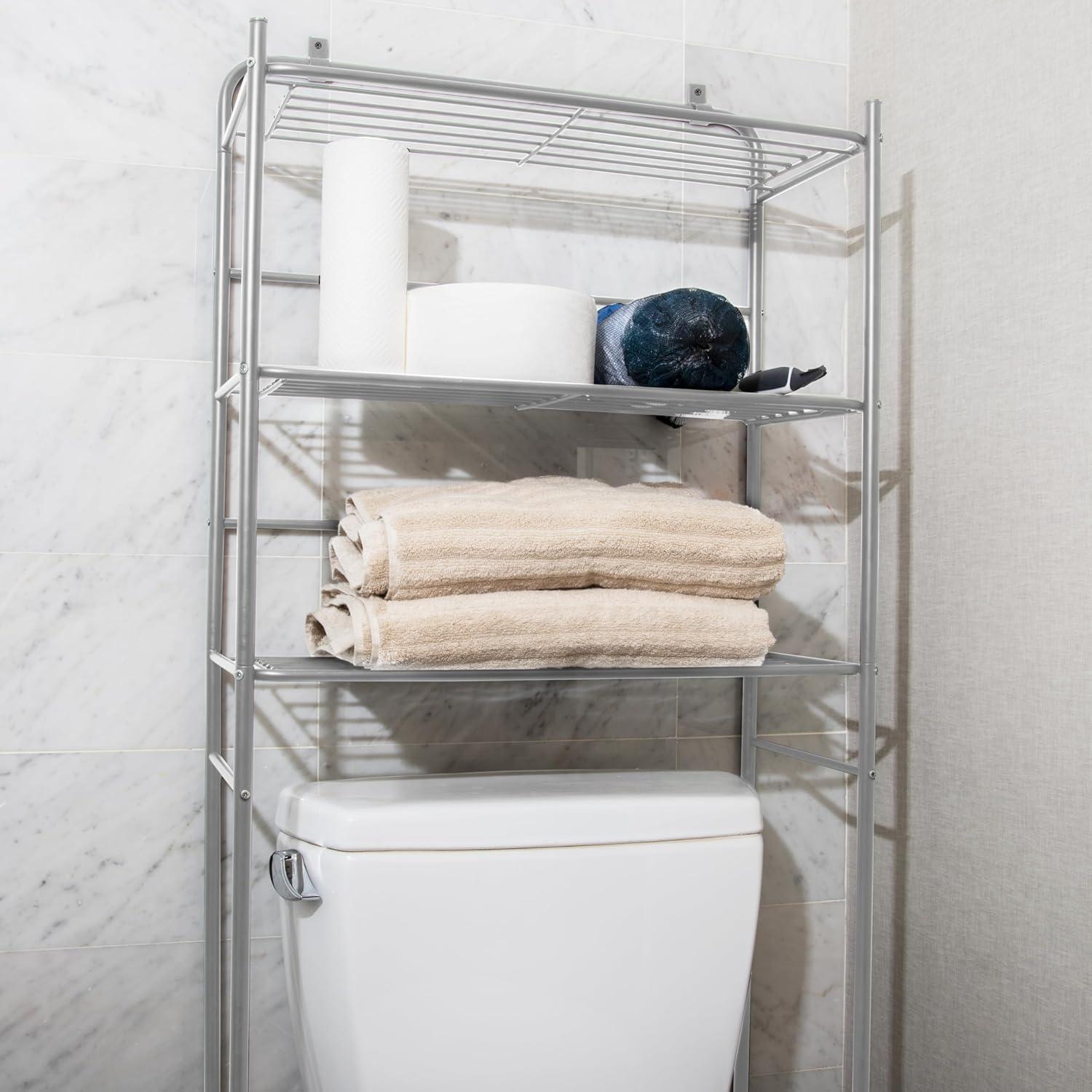 imageMind Reader Over The Toilet Storage Rack Bathroom Organizer Bathroom Shelves Metal 235 L x 1025 W x 705 H BlackSilver