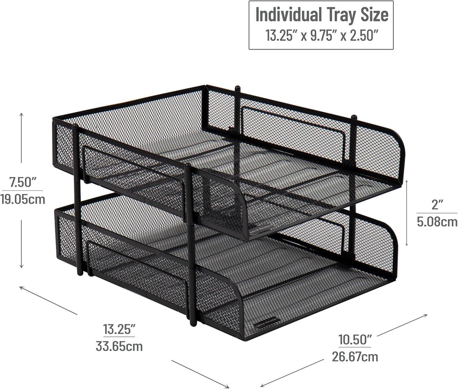 imageMind Reader Paper Tray Desk Organizer Stackable Storage Office Metal Mesh 105 L x 1325 W x 75 H Set of 2 Black12Pack