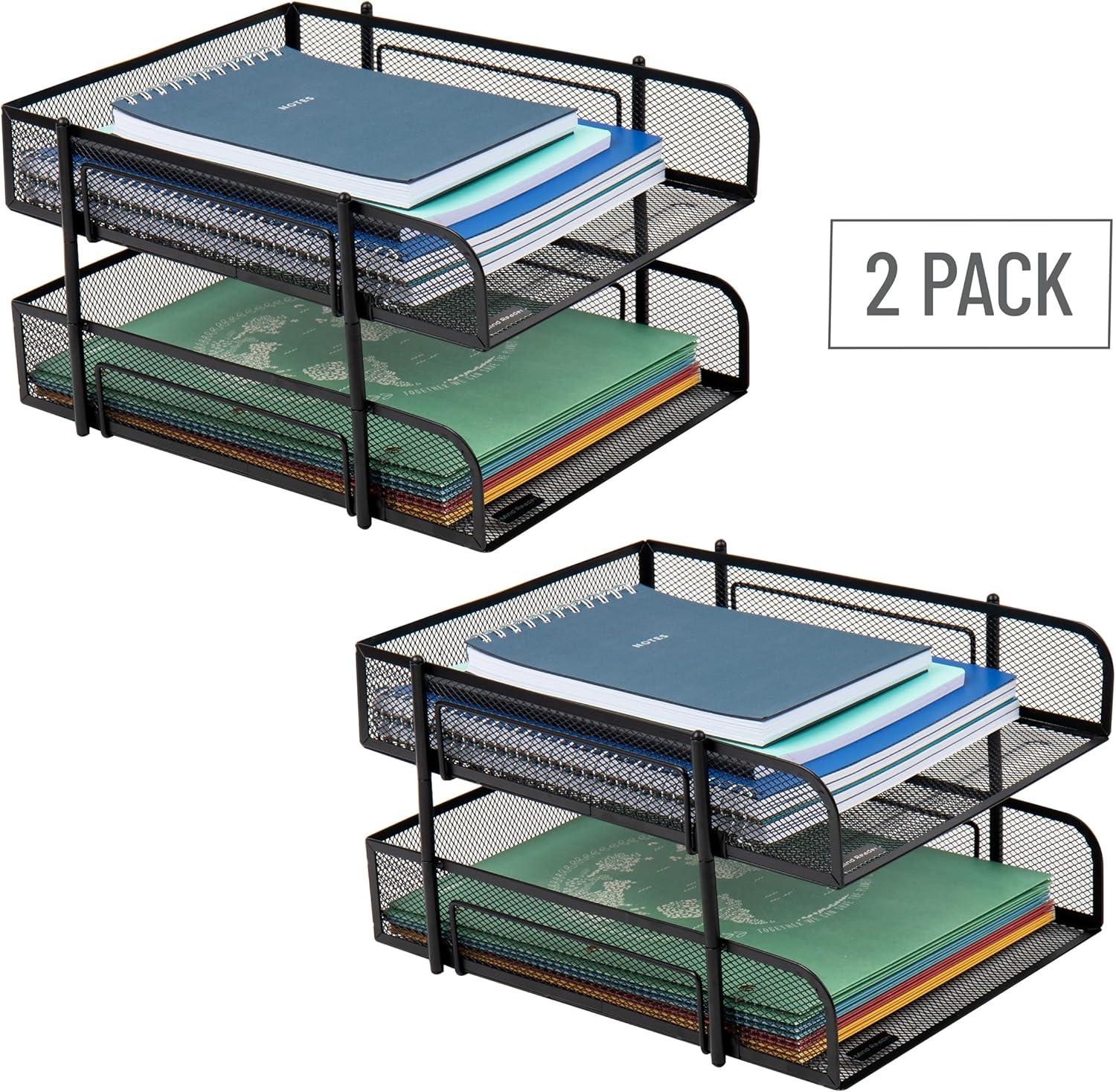 imageMind Reader Paper Tray Desk Organizer Stackable Storage Office Metal Mesh 105 L x 1325 W x 75 H Set of 2 Black12Pack