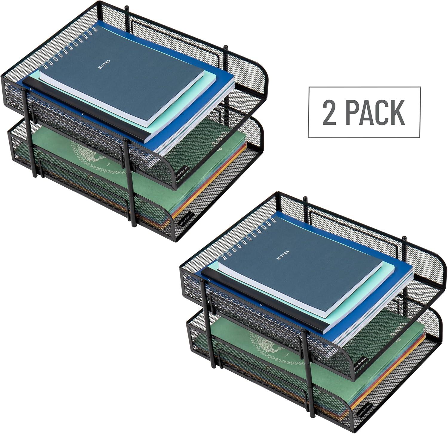 imageMind Reader Paper Tray Desk Organizer Stackable Storage Office Metal Mesh 105 L x 1325 W x 75 H Set of 2 Black12Pack