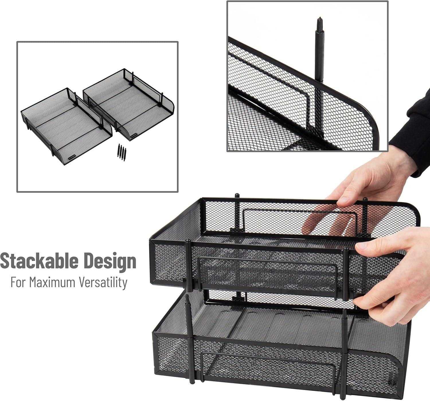 imageMind Reader Paper Tray Desk Organizer Stackable Storage Office Metal Mesh 105 L x 1325 W x 75 H Set of 2 Black12Pack