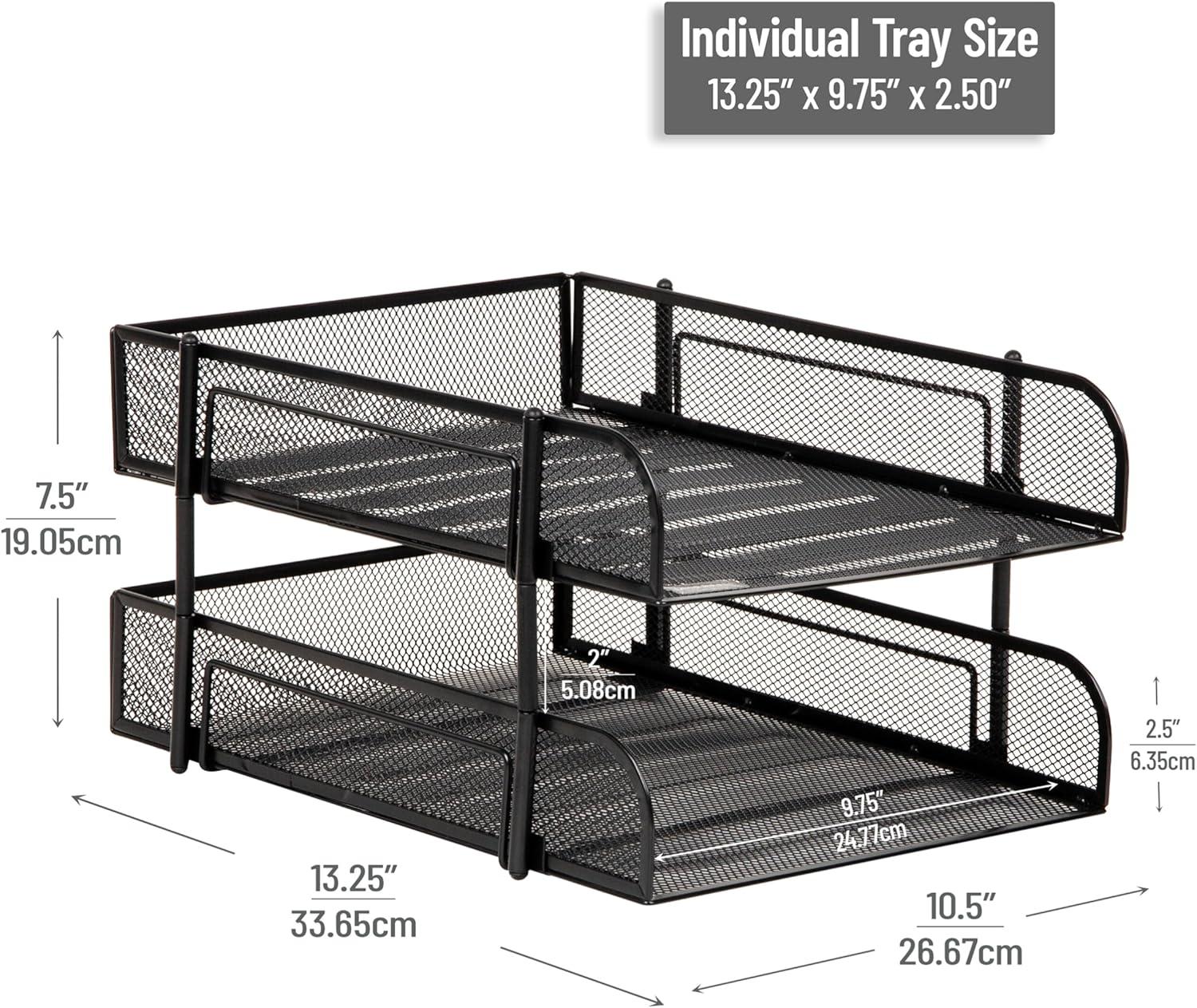 imageMind Reader Paper Tray Desk Organizer Stackable Storage Office Metal Mesh 105 L x 1325 W x 75 H Set of 2 Black2Pack