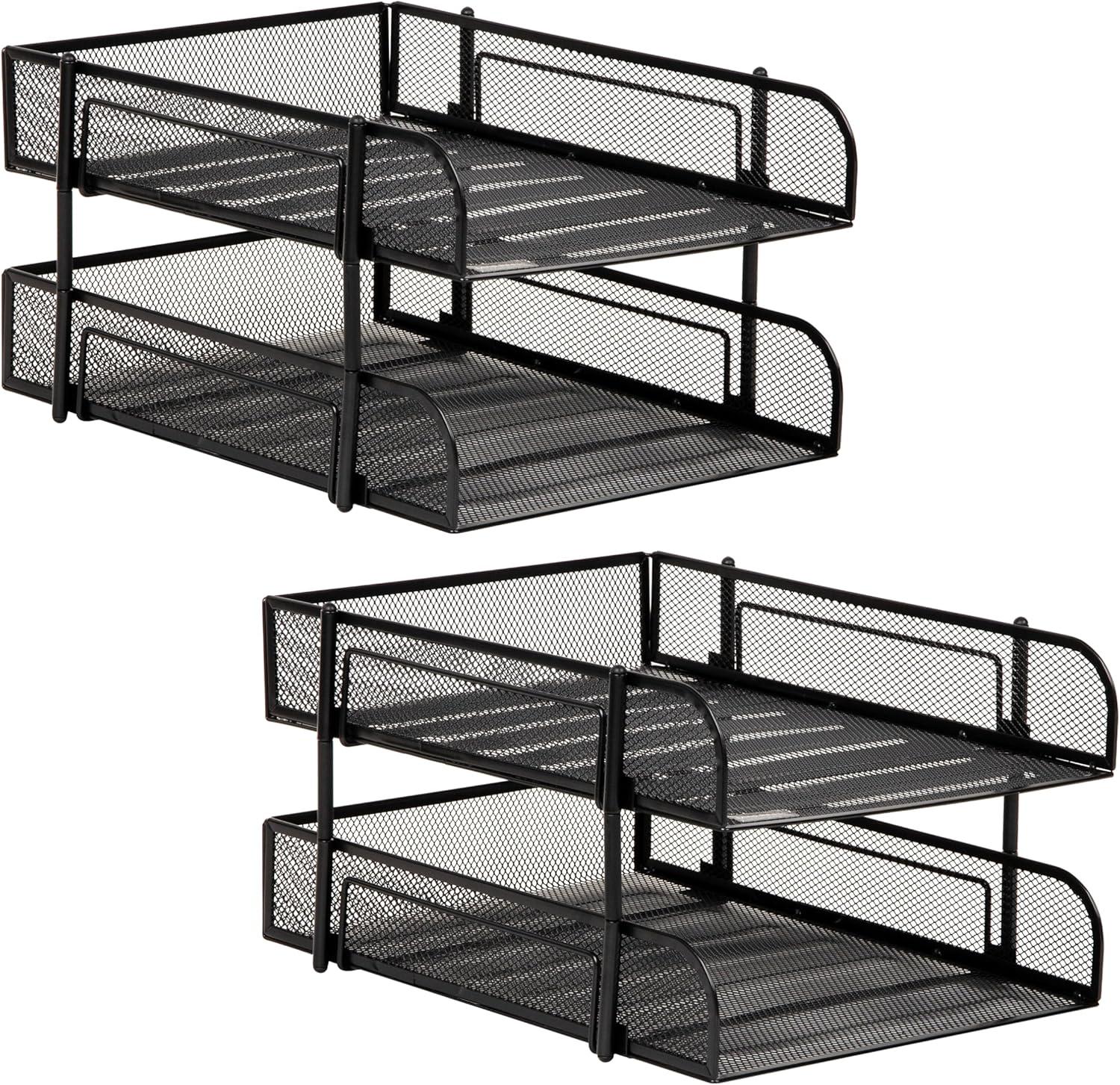imageMind Reader Paper Tray Desk Organizer Stackable Storage Office Metal Mesh 105 L x 1325 W x 75 H Set of 2 Black2Pack