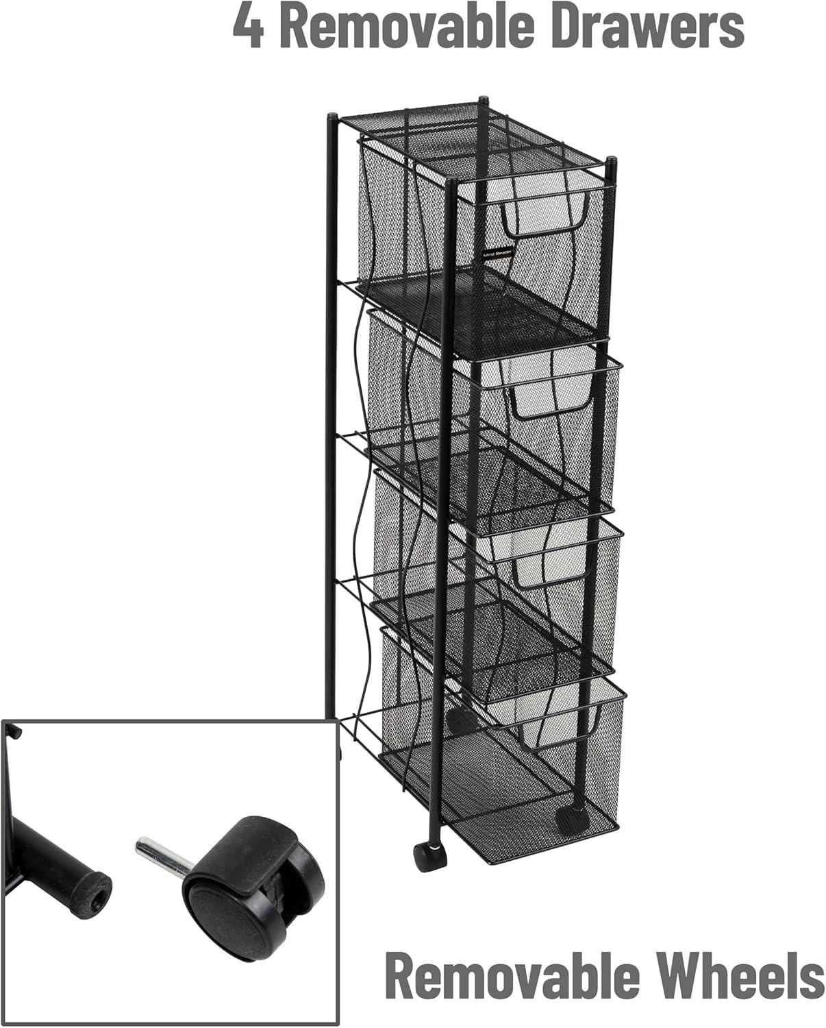 imageMind Reader Rolling Cabinet with Drawers Desk Art Supply Organizer Storage Kitchen Metal Mesh 8L x 11W x 315H Black