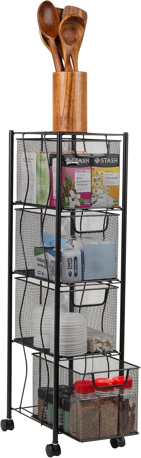 imageMind Reader Rolling Cabinet with Drawers Desk Art Supply Organizer Storage Kitchen Metal Mesh 8L x 11W x 315H Black