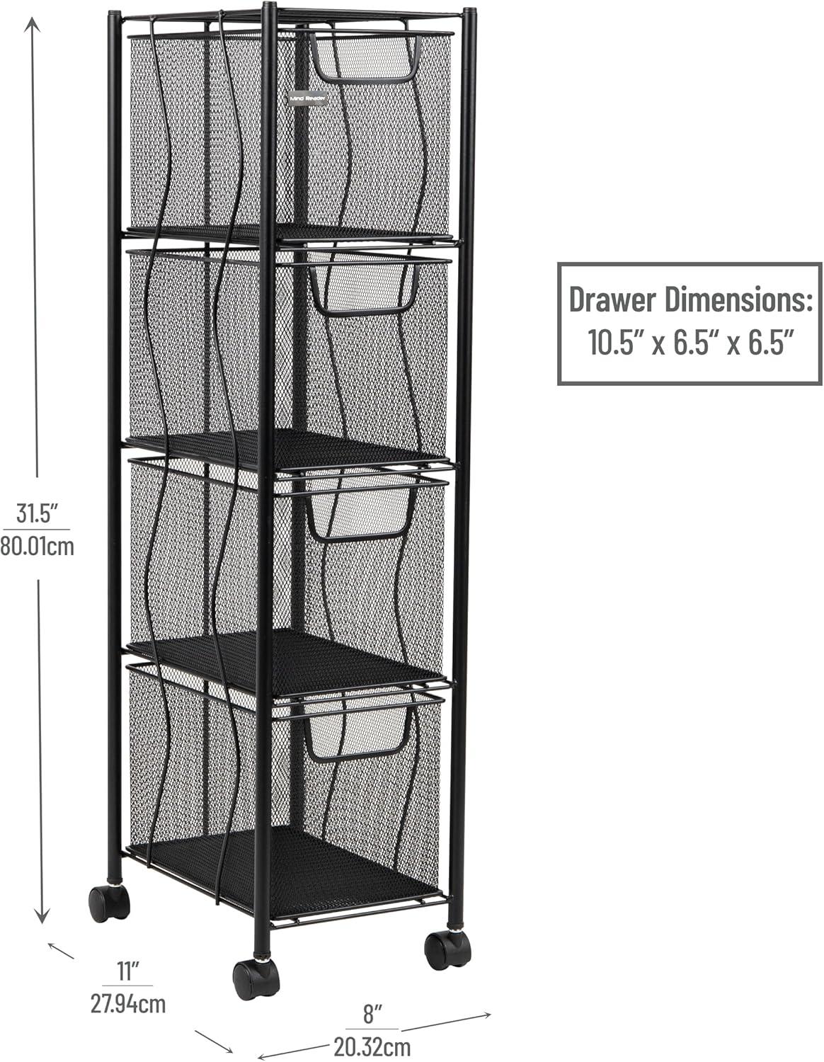 imageMind Reader Rolling Cabinet with Drawers Desk Art Supply Organizer Storage Kitchen Metal Mesh 8L x 11W x 315H Black