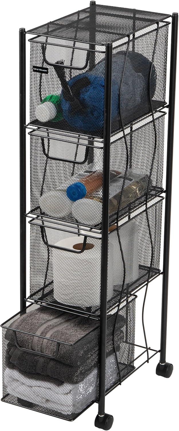 imageMind Reader Rolling Cabinet with Drawers Desk Art Supply Organizer Storage Kitchen Metal Mesh 8L x 11W x 315H Black