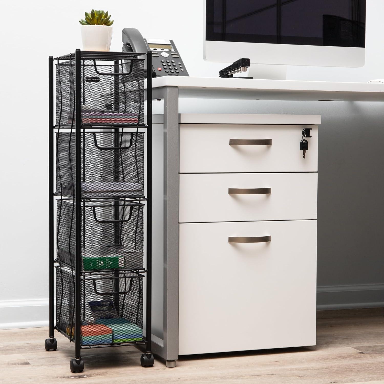 imageMind Reader Rolling Cabinet with Drawers Desk Art Supply Organizer Storage Kitchen Metal Mesh 8L x 11W x 315H Black