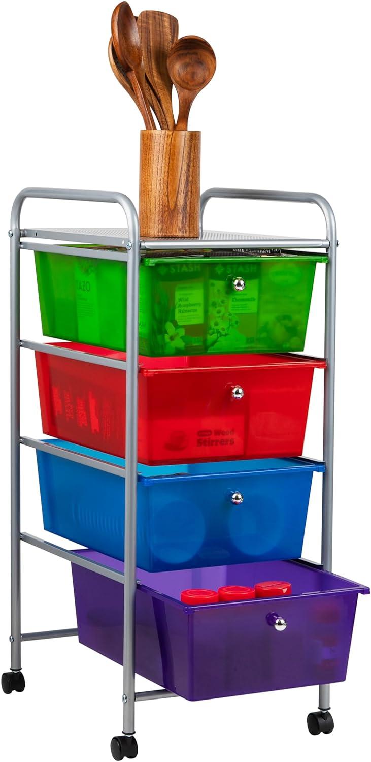 imageMind Reader Rolling Cart with Drawers Utility Cart Craft Storage Kitchen Metal 1275L x 1525W x 30H Multicolor