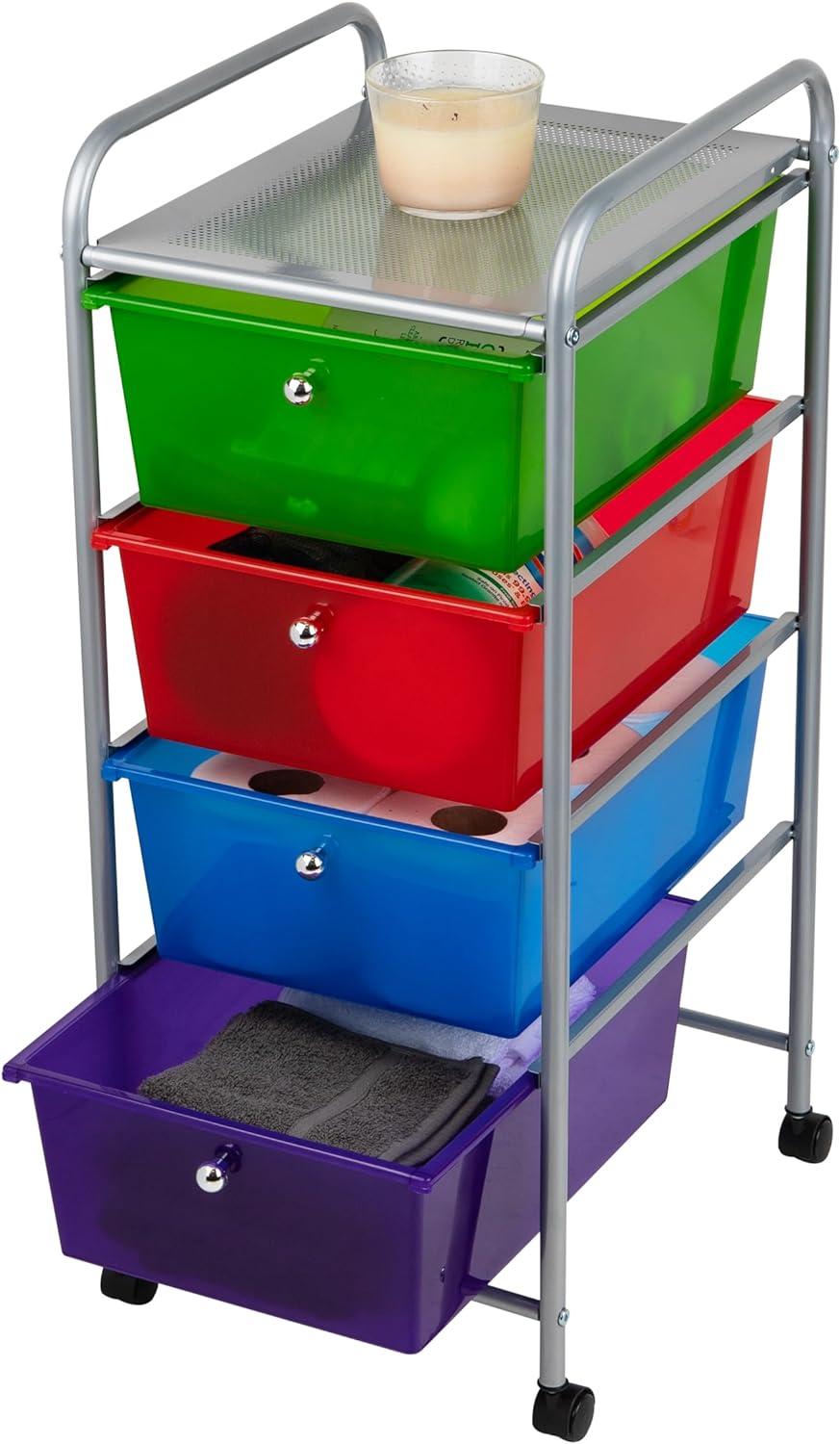 imageMind Reader Rolling Cart with Drawers Utility Cart Craft Storage Kitchen Metal 1275L x 1525W x 30H Multicolor