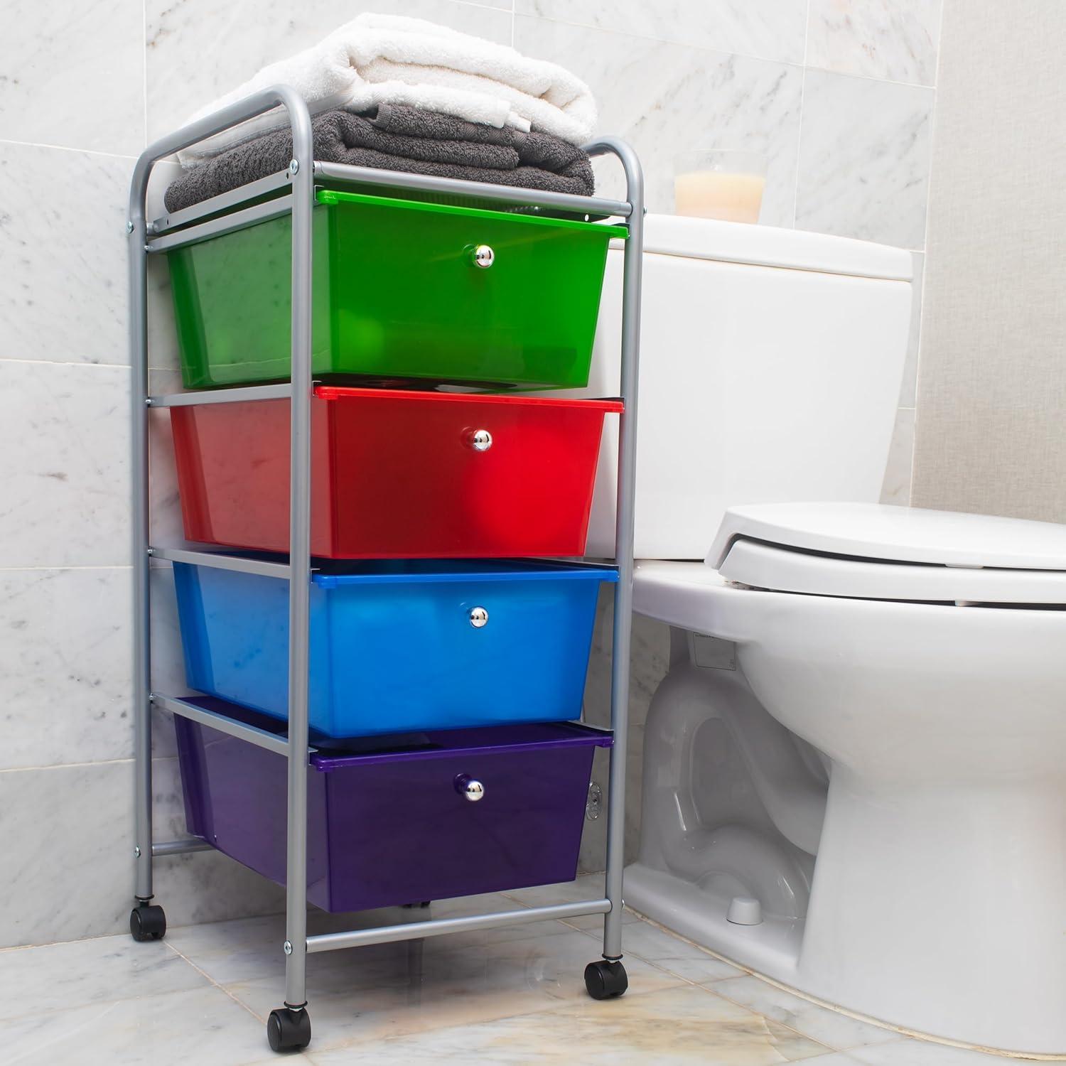 imageMind Reader Rolling Cart with Drawers Utility Cart Craft Storage Kitchen Metal 1275L x 1525W x 30H Multicolor