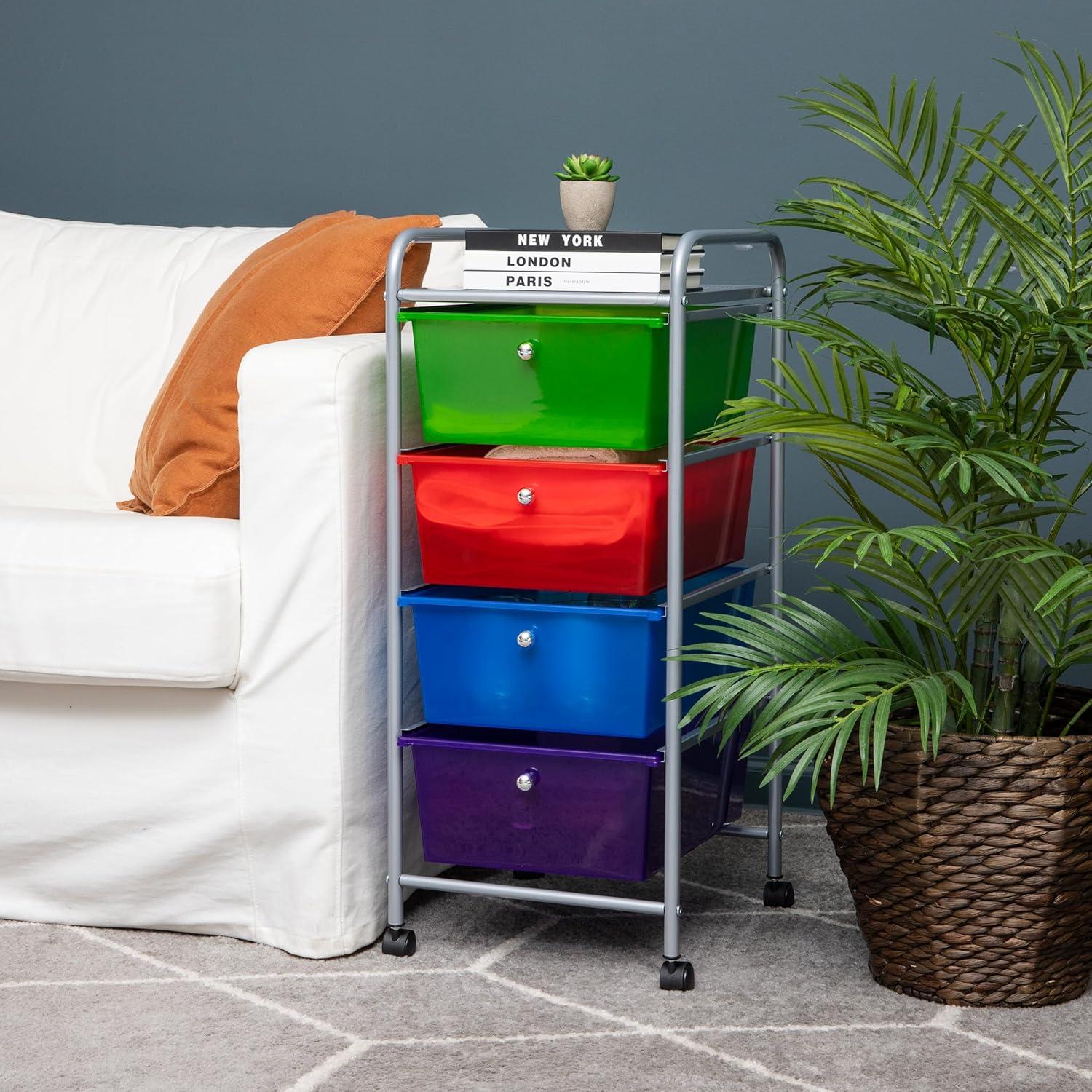 imageMind Reader Rolling Cart with Drawers Utility Cart Craft Storage Kitchen Metal 1275L x 1525W x 30H Multicolor