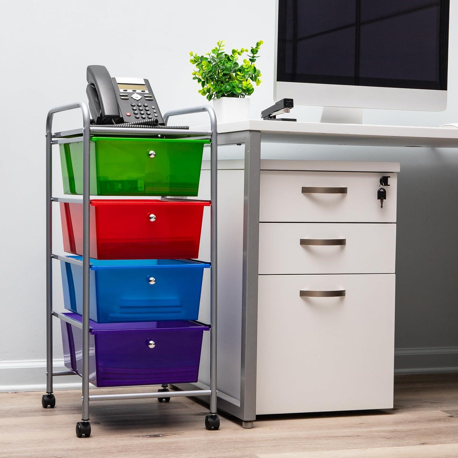 imageMind Reader Rolling Cart with Drawers Utility Cart Craft Storage Kitchen Metal 1275L x 1525W x 30H Multicolor
