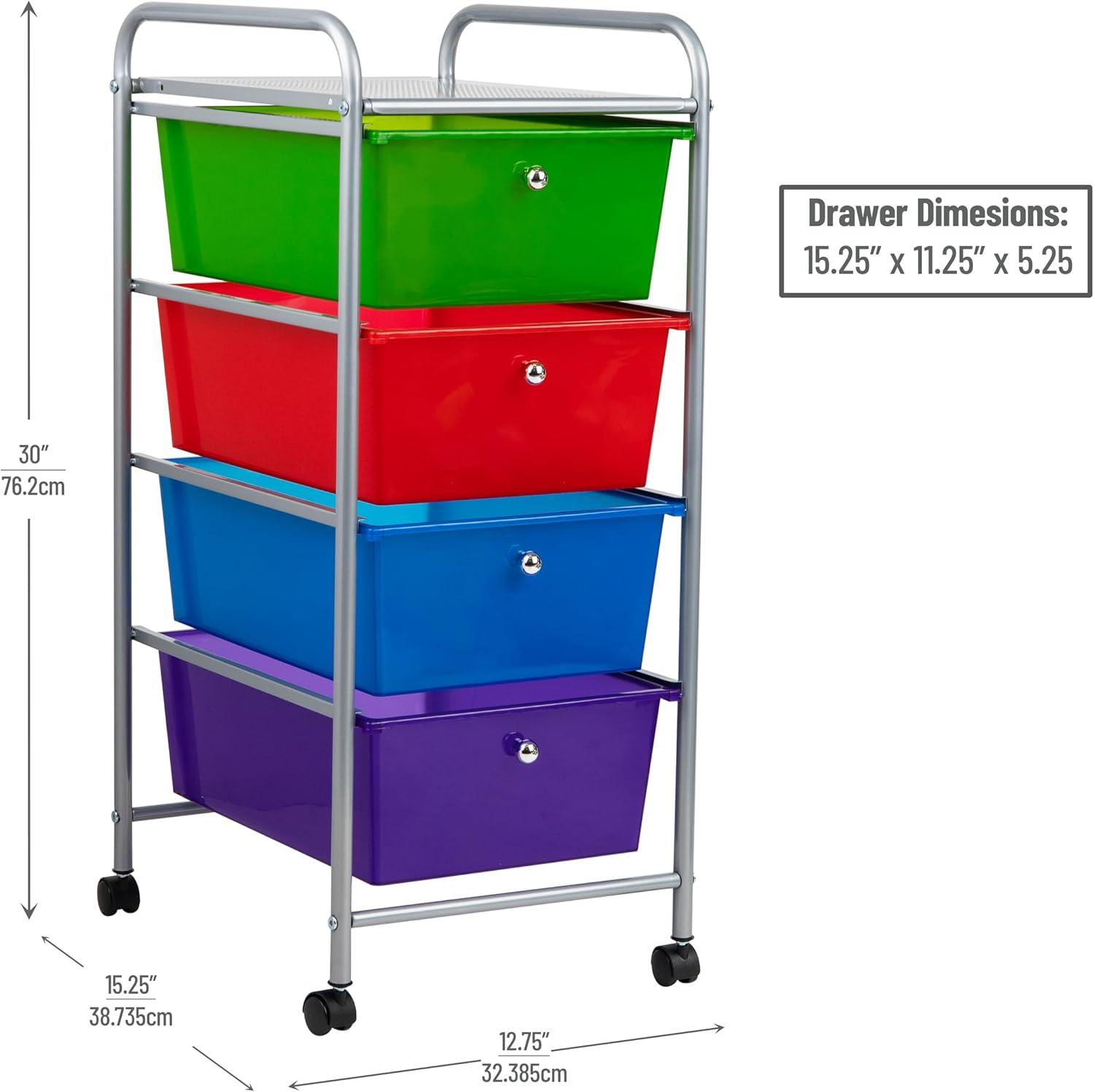 imageMind Reader Rolling Cart with Drawers Utility Cart Craft Storage Kitchen Metal 1275L x 1525W x 30H Multicolor