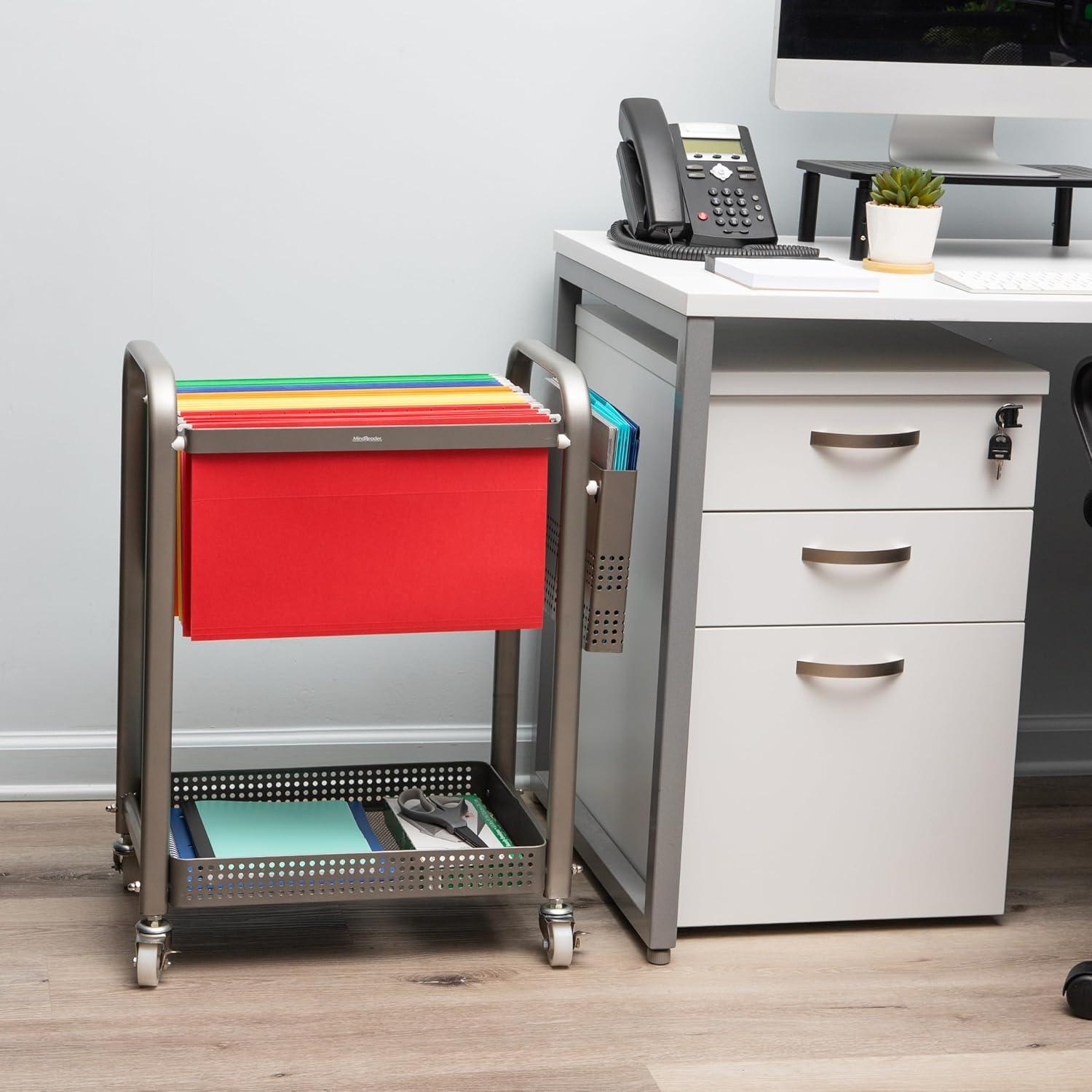 imageMind Reader Rolling File Cart Organizer Utility Cart Storage Classroom Office Metal 22 L x 12 W x 255 H SilverSilver