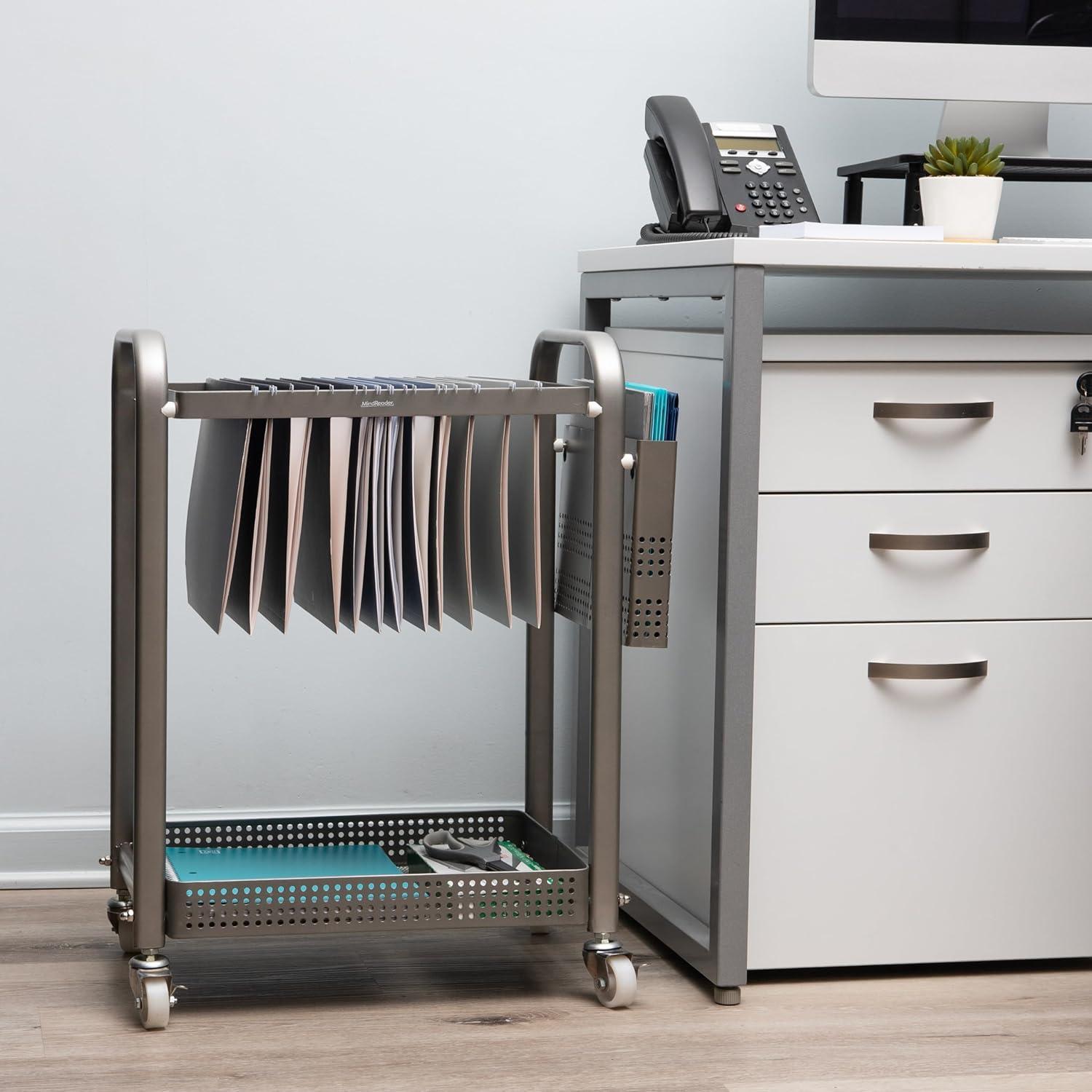 imageMind Reader Rolling File Cart Organizer Utility Cart Storage Classroom Office Metal 22 L x 12 W x 255 H SilverSilver