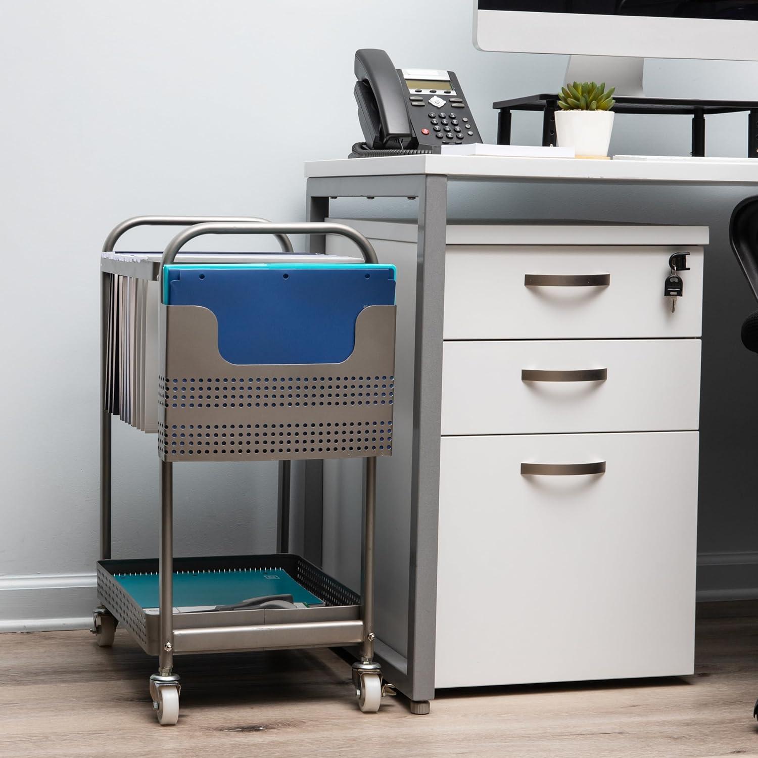 imageMind Reader Rolling File Cart Organizer Utility Cart Storage Classroom Office Metal 22 L x 12 W x 255 H SilverSilver