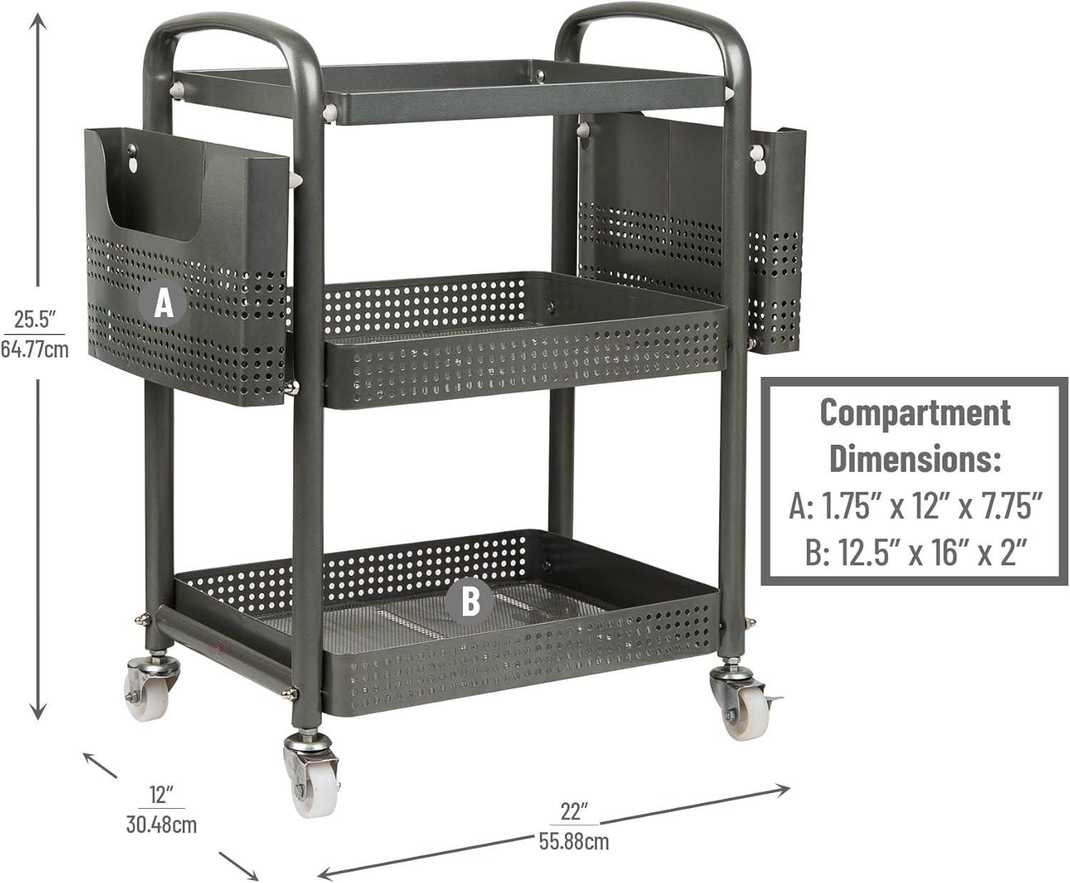imageMind Reader Rolling File Cart Organizer Utility Cart Storage Classroom Office Metal 22 L x 12 W x 255 H SilverSilver