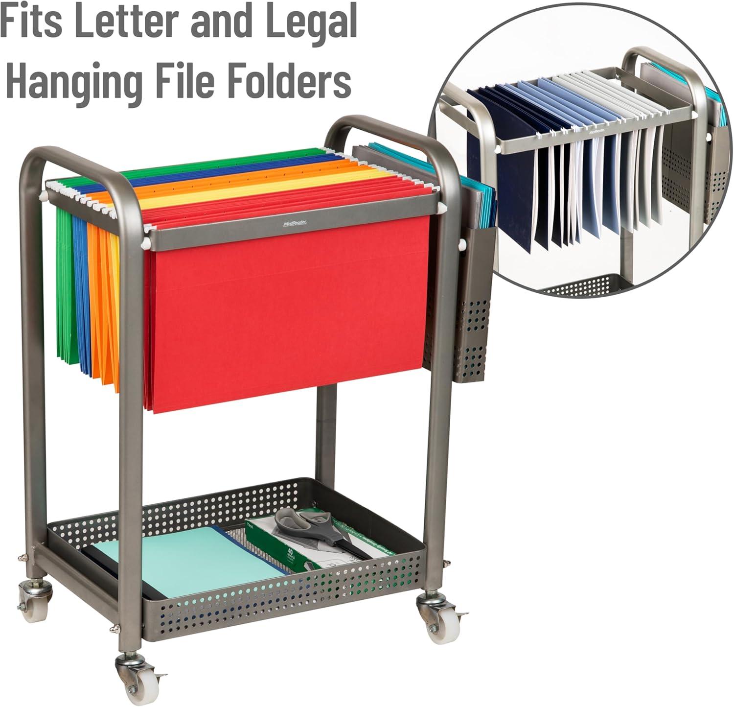 imageMind Reader Rolling File Cart Organizer Utility Cart Storage Classroom Office Metal 22 L x 12 W x 255 H SilverSilver