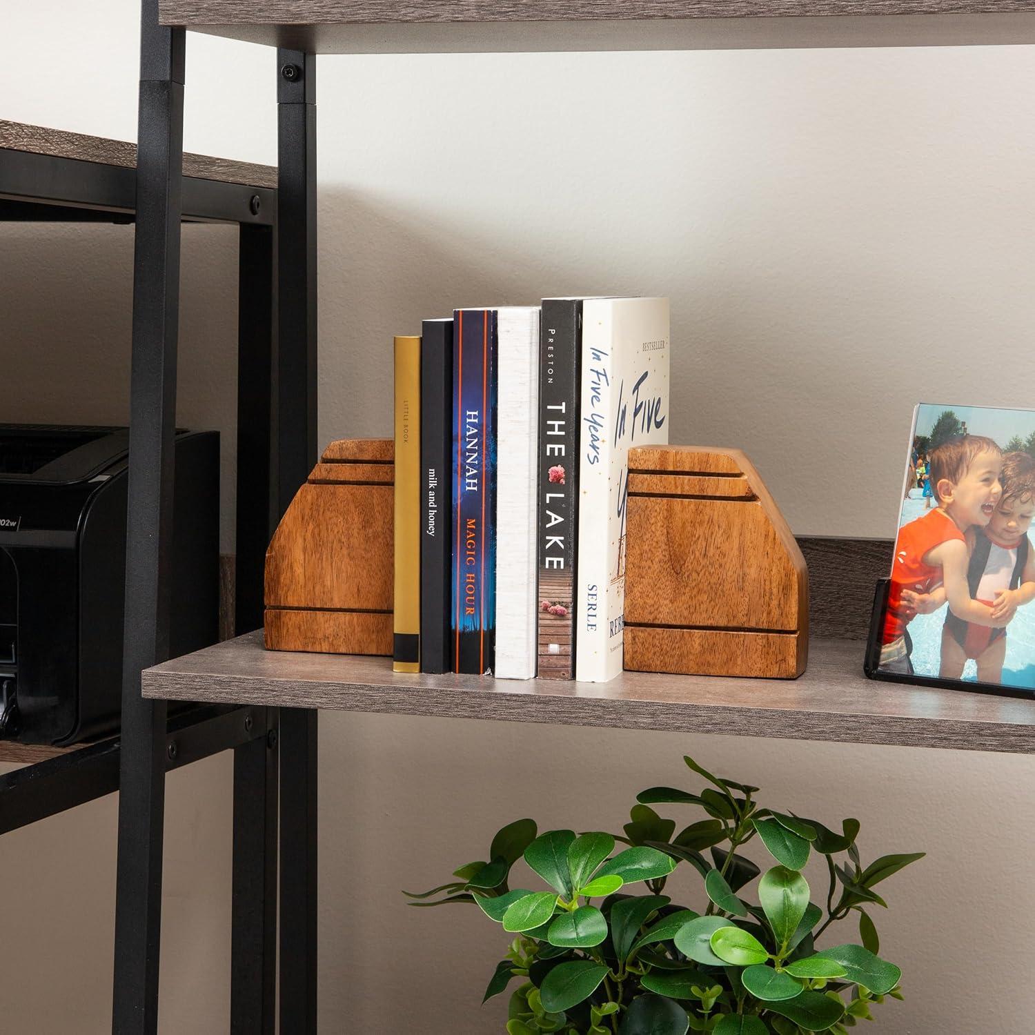 imageMind Reader Rustic Wood Block Bookends Natural Decorative Holders for Books and Magazines NonSlip Desk or Shelf Organizer Set of 2 Brown