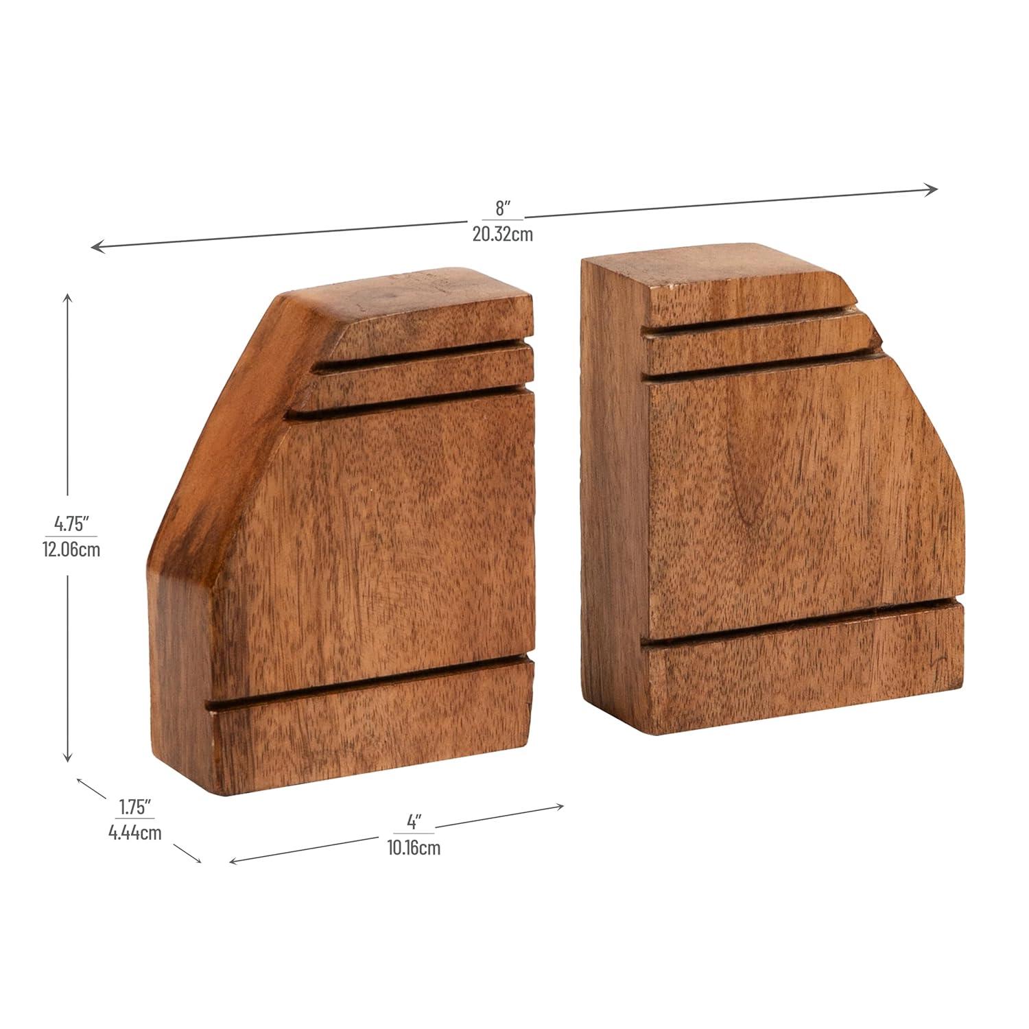 imageMind Reader Rustic Wood Block Bookends Natural Decorative Holders for Books and Magazines NonSlip Desk or Shelf Organizer Set of 2 Brown