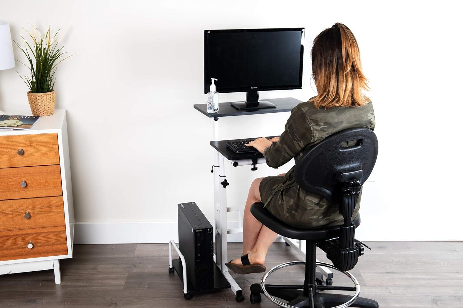 imageMind Reader SDROLLBKWH Mobile Sitting Standing Desk Rolling Reversible Home Office Laptop Workstation with Side Storage Locking Wheels Large BlackWhiteLarge BlackWhite