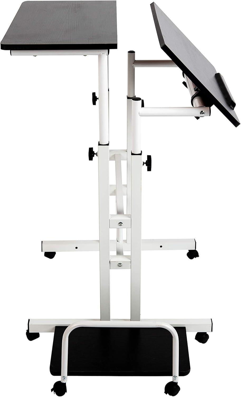 imageMind Reader SDROLLBKWH Mobile Sitting Standing Desk Rolling Reversible Home Office Laptop Workstation with Side Storage Locking Wheels Large BlackWhiteLarge BlackWhite