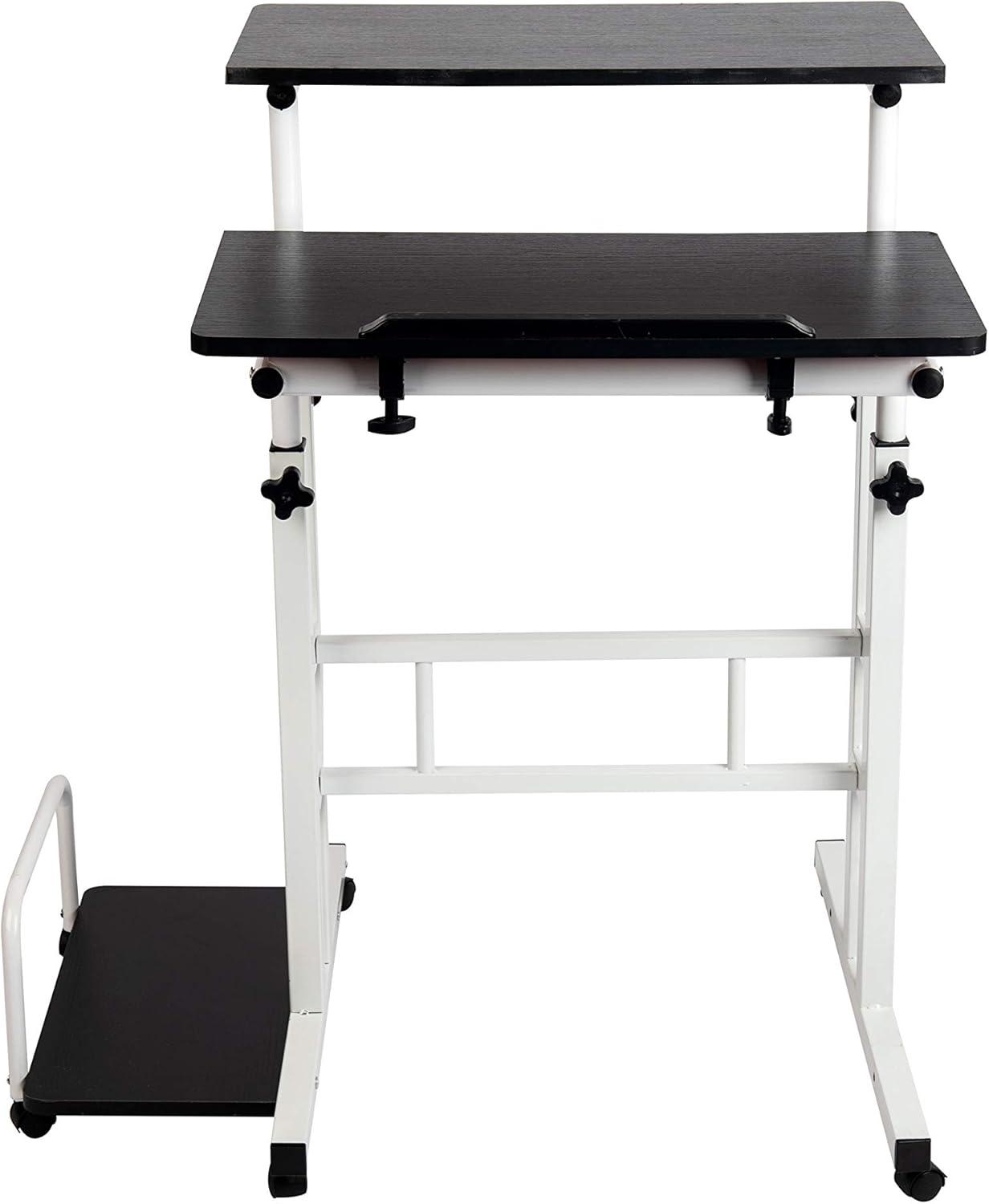 imageMind Reader SDROLLBKWH Mobile Sitting Standing Desk Rolling Reversible Home Office Laptop Workstation with Side Storage Locking Wheels Large BlackWhiteLarge BlackWhite