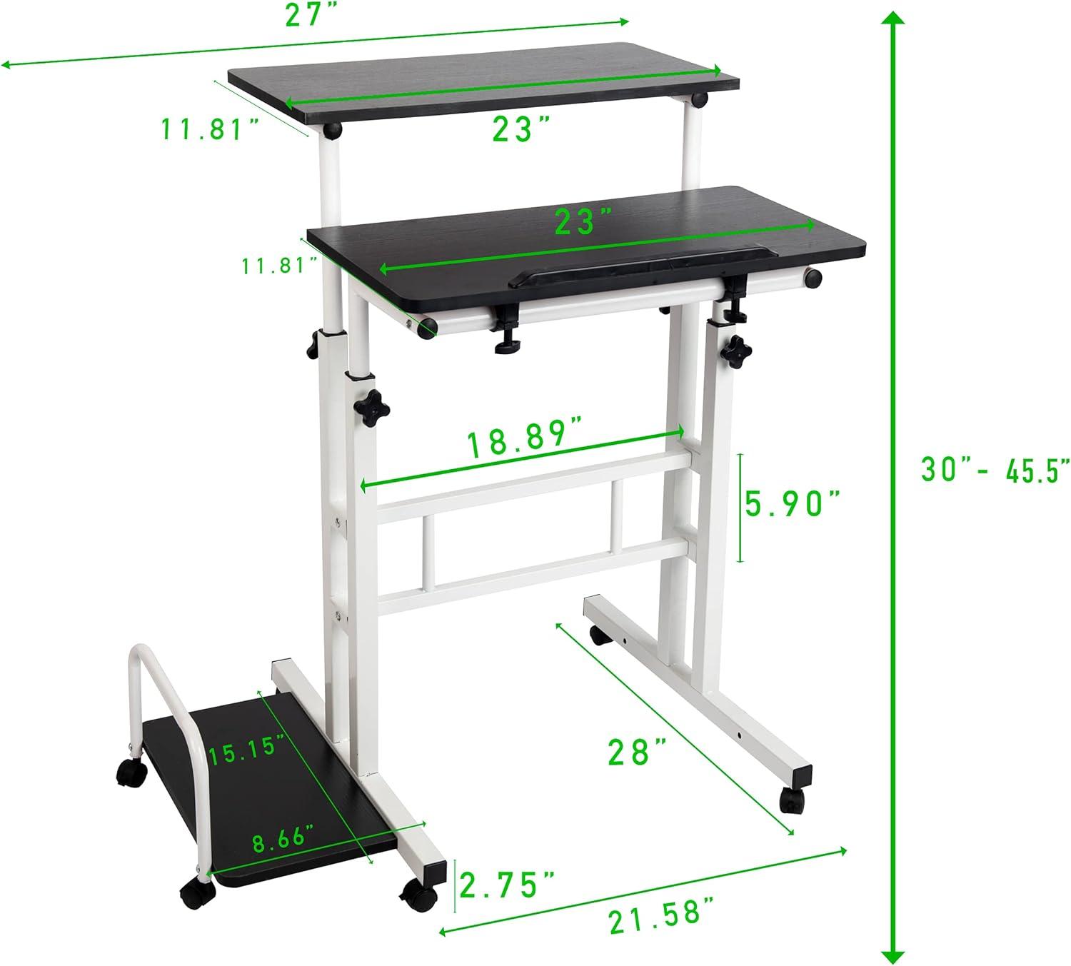 imageMind Reader SDROLLBKWH Mobile Sitting Standing Desk Rolling Reversible Home Office Laptop Workstation with Side Storage Locking Wheels Large BlackWhiteLarge BlackWhite