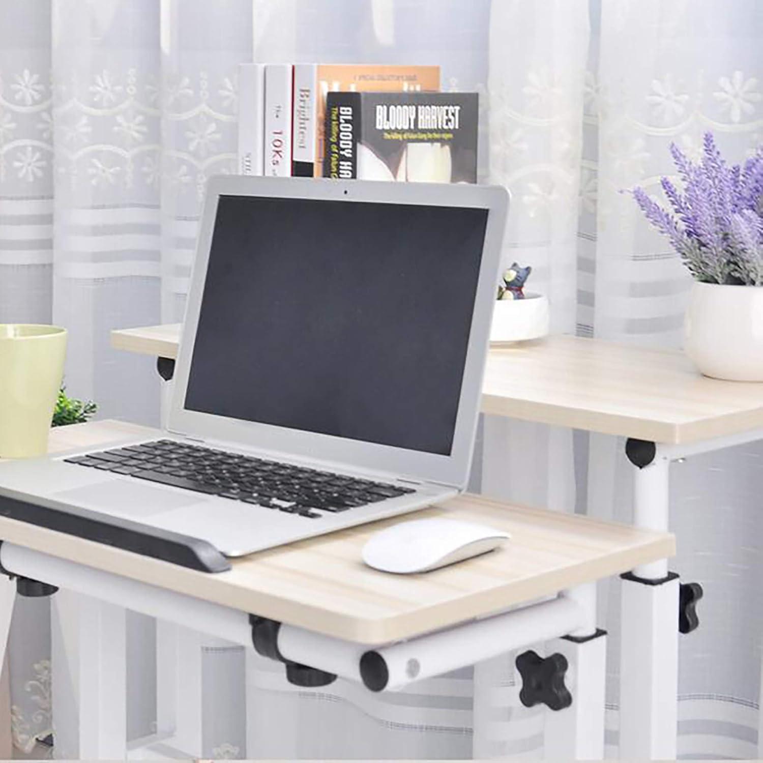 imageMind Reader SDROLLWHT Mobile Sitting Standing Desk Rolling Reversible Home Office Laptop Workstation with Side Storage Locking Wheels Large White