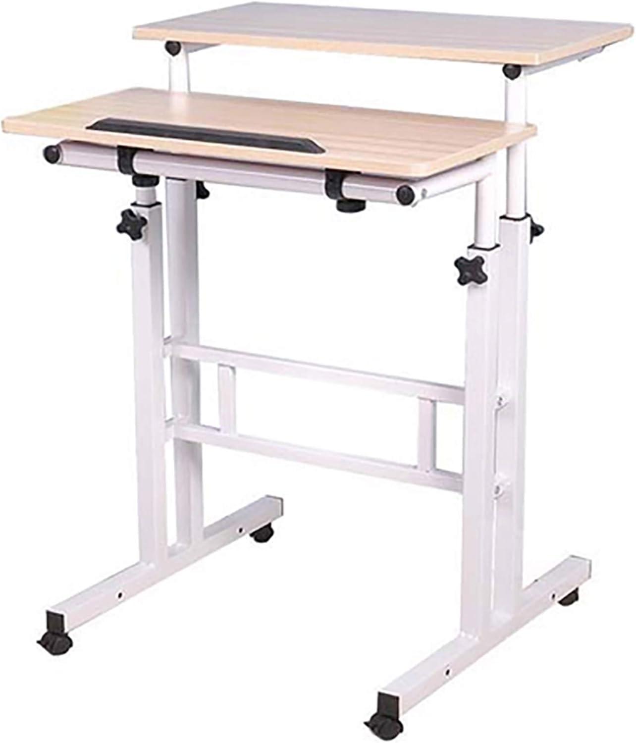 imageMind Reader SDROLLWHT Mobile Sitting Standing Desk Rolling Reversible Home Office Laptop Workstation with Side Storage Locking Wheels Large White