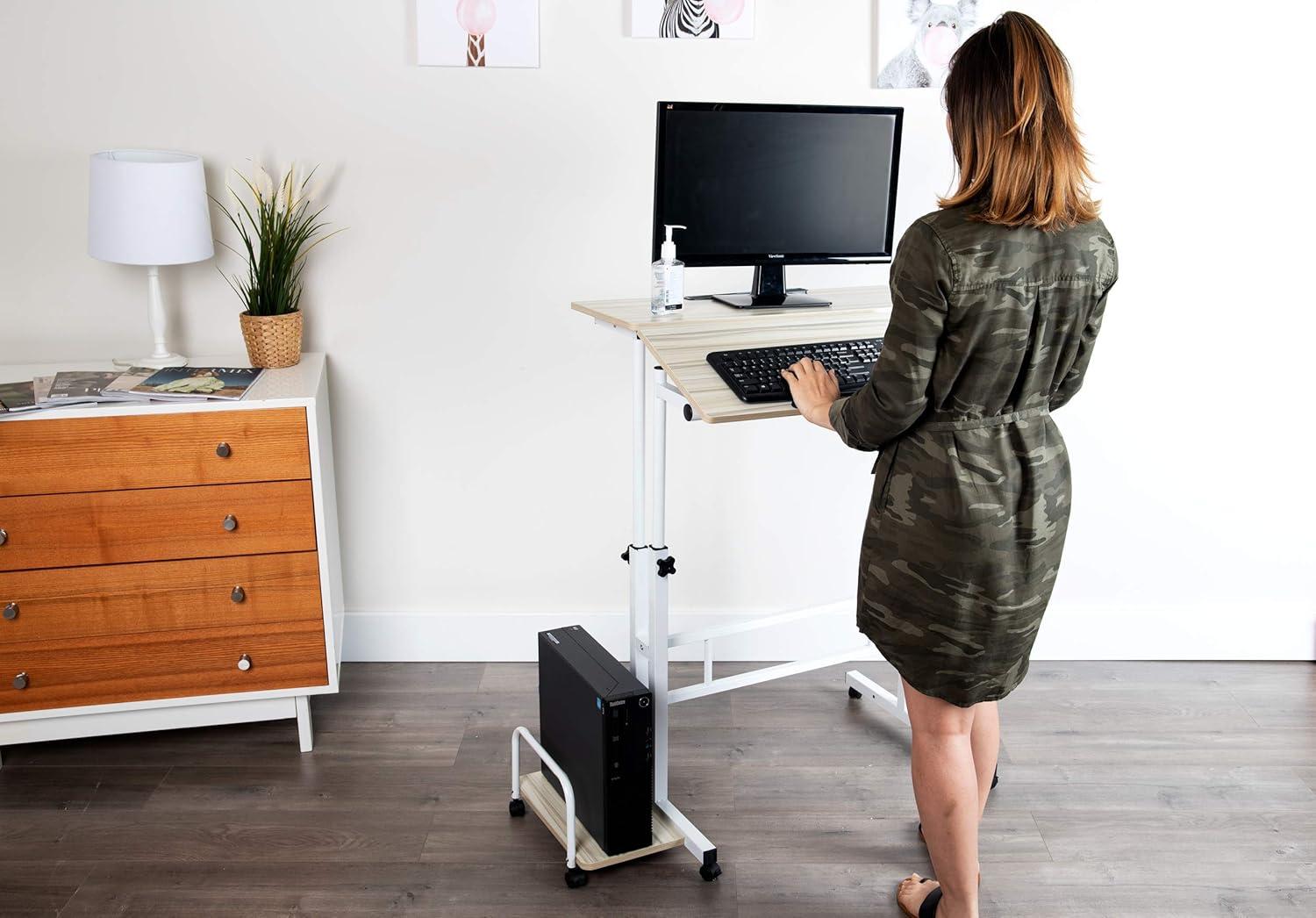 Desk Reader Mind Reader SDROLL-WHT Mobile Sitting, Standing Desk Rolling Reversible ...