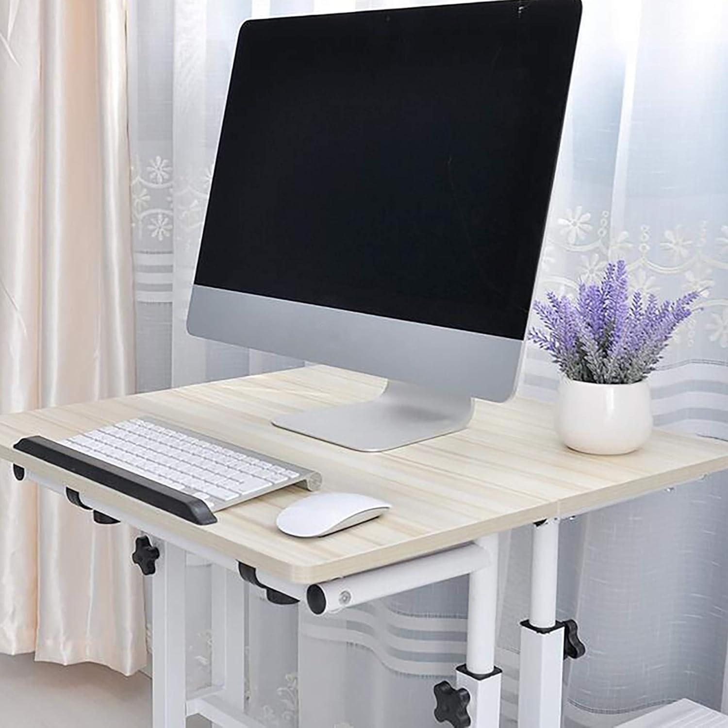 imageMind Reader SDROLLWHT Mobile Sitting Standing Desk Rolling Reversible Home Office Laptop Workstation with Side Storage Locking Wheels Large White