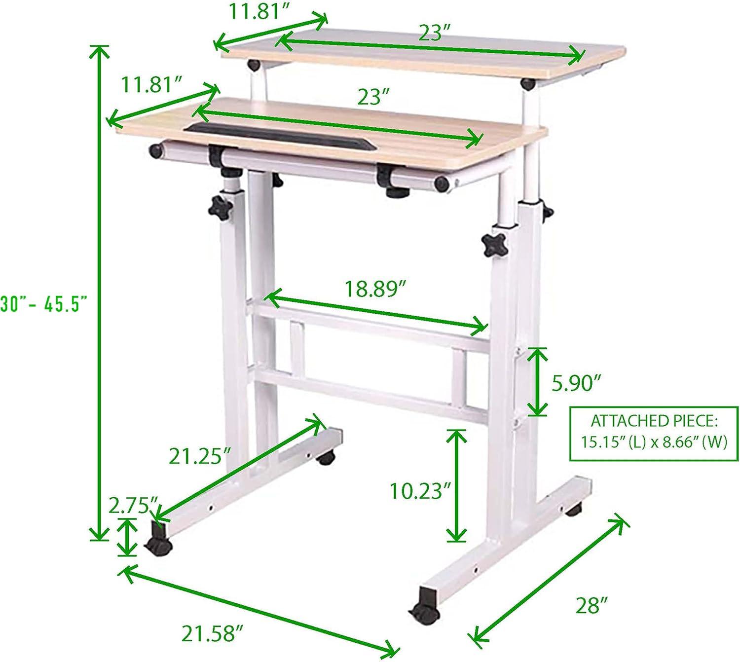 imageMind Reader SDROLLWHT Mobile Sitting Standing Desk Rolling Reversible Home Office Laptop Workstation with Side Storage Locking Wheels Large White
