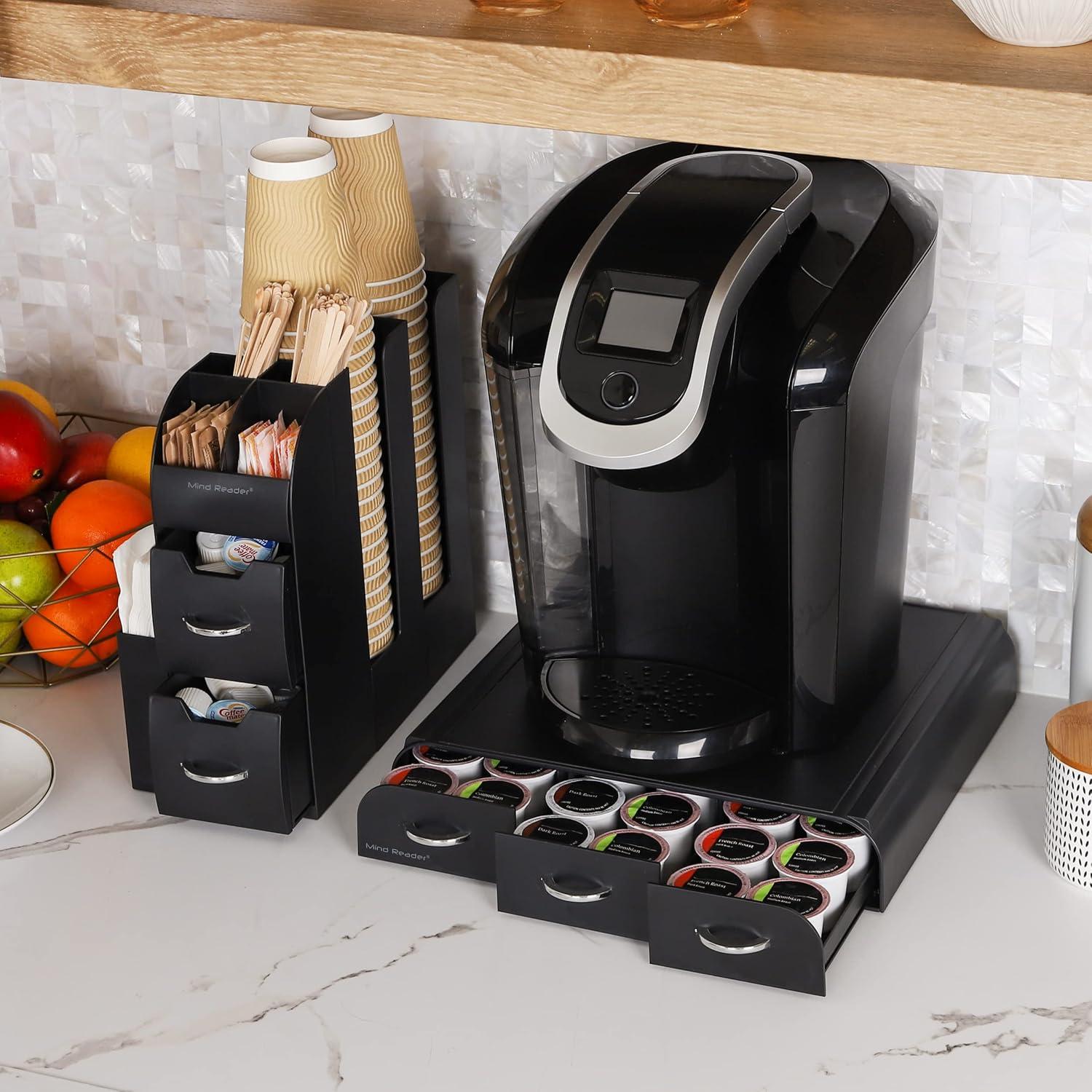imageMind Reader Single Serve Coffee Pod Drawer and Cup Condiment Set 2 Pcs 36 Pod Capacity 535L x 1125W x 1115H Black