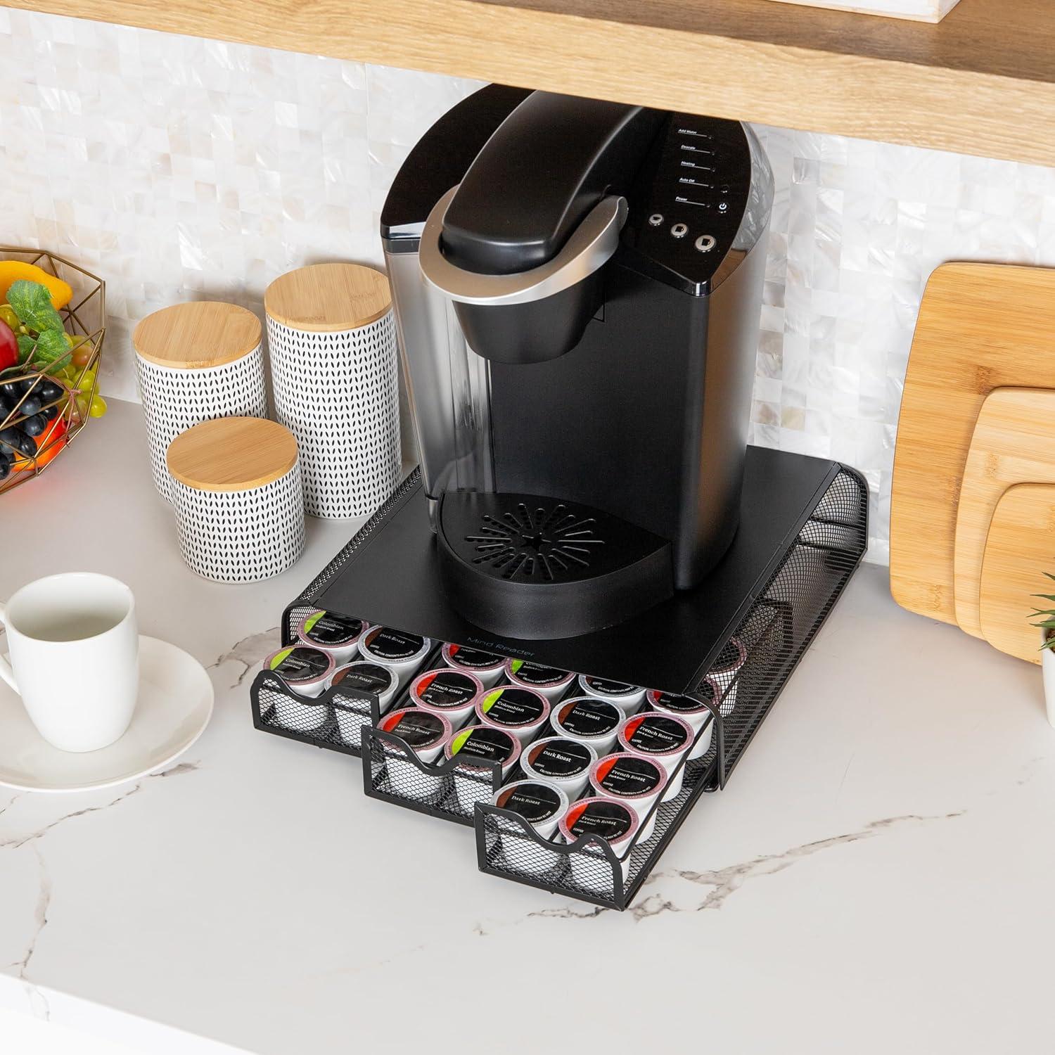 imageMind Reader Single Serve Coffee Pod Organizer with 3 Drawers 36 Pod Capacity Countertop 135L x 1225W x 25H BrownBlack