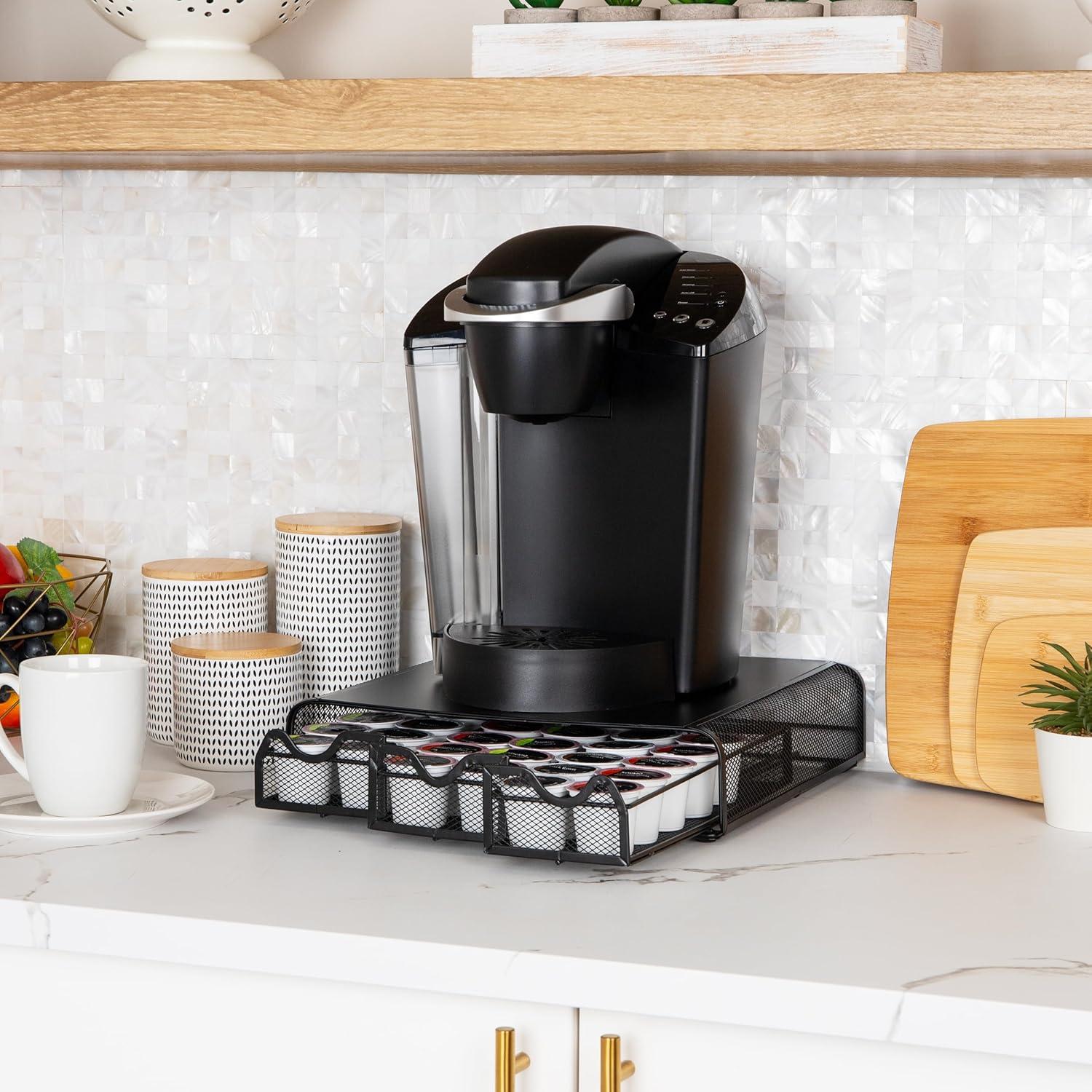 imageMind Reader Single Serve Coffee Pod Organizer with 3 Drawers 36 Pod Capacity Countertop 135L x 1225W x 25H BrownBlack