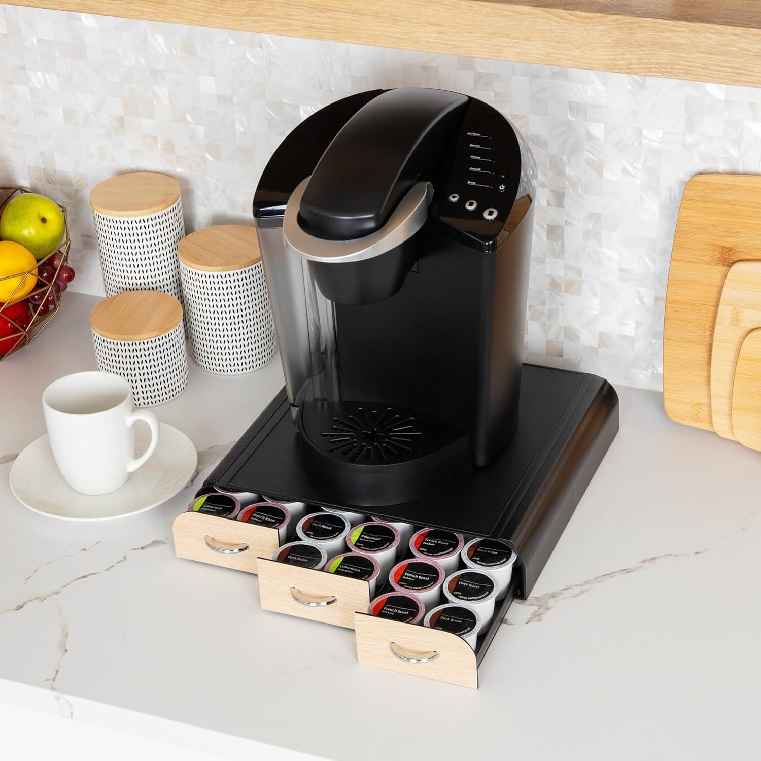 imageMind Reader Single Serve Coffee Pod Organizer with 3 Drawers 36 Pod Capacity Countertop 135L x 1225W x 25H BrownBrown