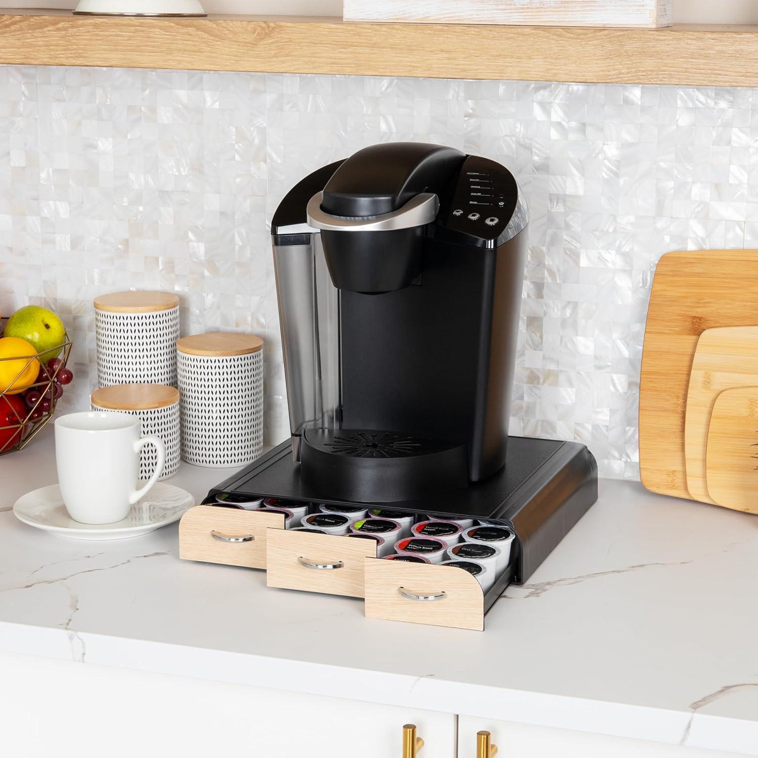 imageMind Reader Single Serve Coffee Pod Organizer with 3 Drawers 36 Pod Capacity Countertop 135L x 1225W x 25H BrownBrown