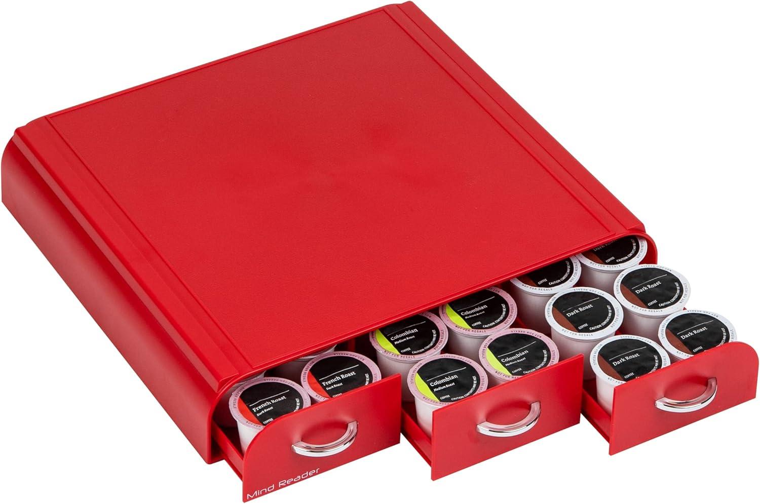 imageMind Reader Single Serve Coffee Pod Organizer with 3 Drawers 36 Pod Capacity Countertop 135L x 1225W x 25H BrownRed 2