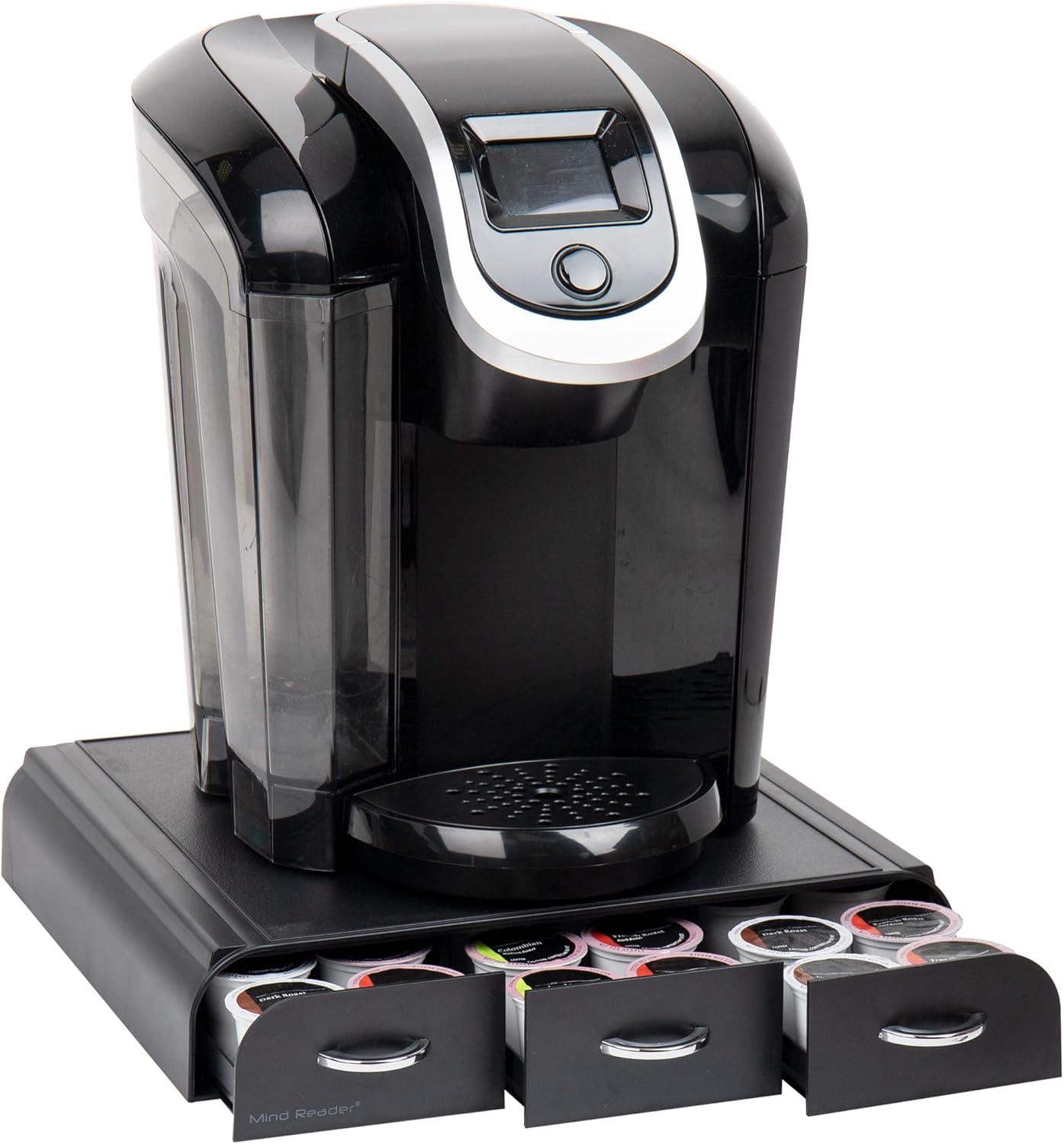imageMind Reader Single Serve Coffee Pod Organizer with 3 Drawers 36 Pod Capacity Countertop 135L x 1225W x 25H RedBlack