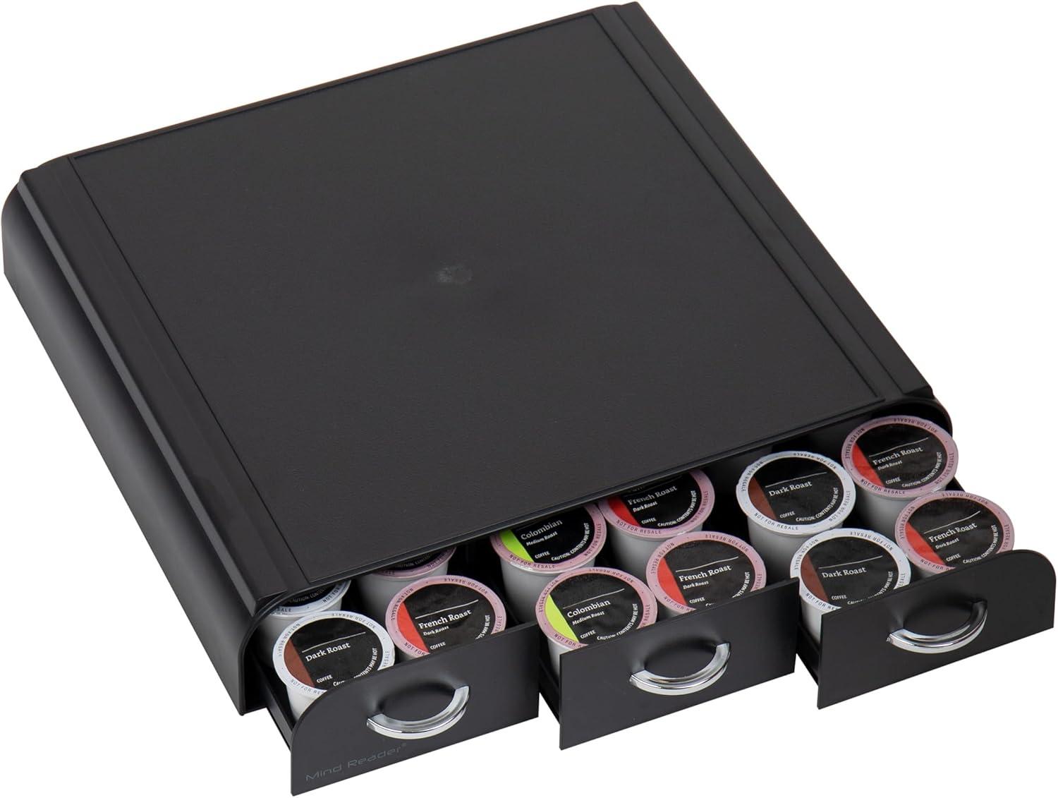 imageMind Reader Single Serve Coffee Pod Organizer with 3 Drawers 36 Pod Capacity Countertop 135L x 1225W x 25H RedBlack
