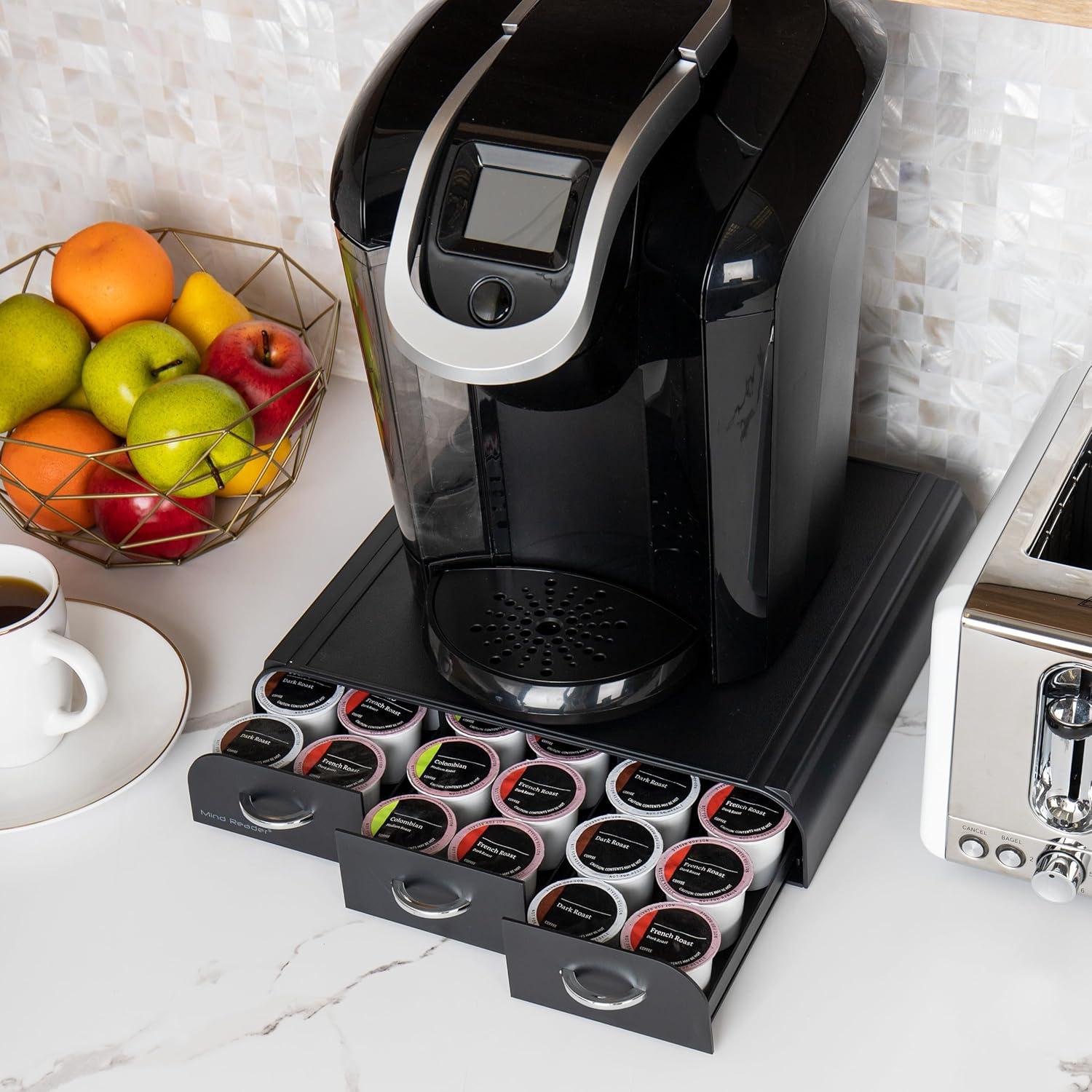 imageMind Reader Single Serve Coffee Pod Organizer with 3 Drawers 36 Pod Capacity Countertop 135L x 1225W x 25H RedBlack