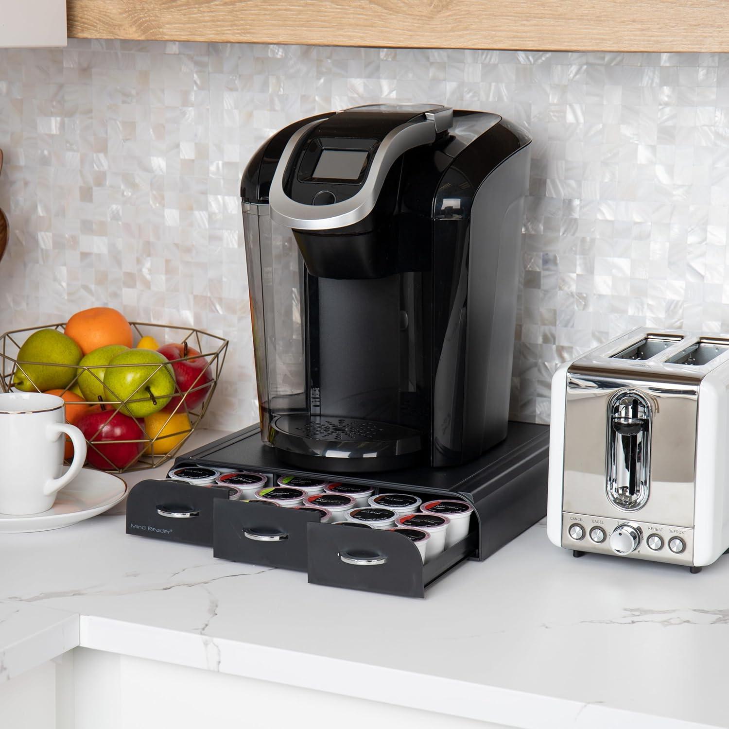 imageMind Reader Single Serve Coffee Pod Organizer with 3 Drawers 36 Pod Capacity Countertop 135L x 1225W x 25H RedBlack