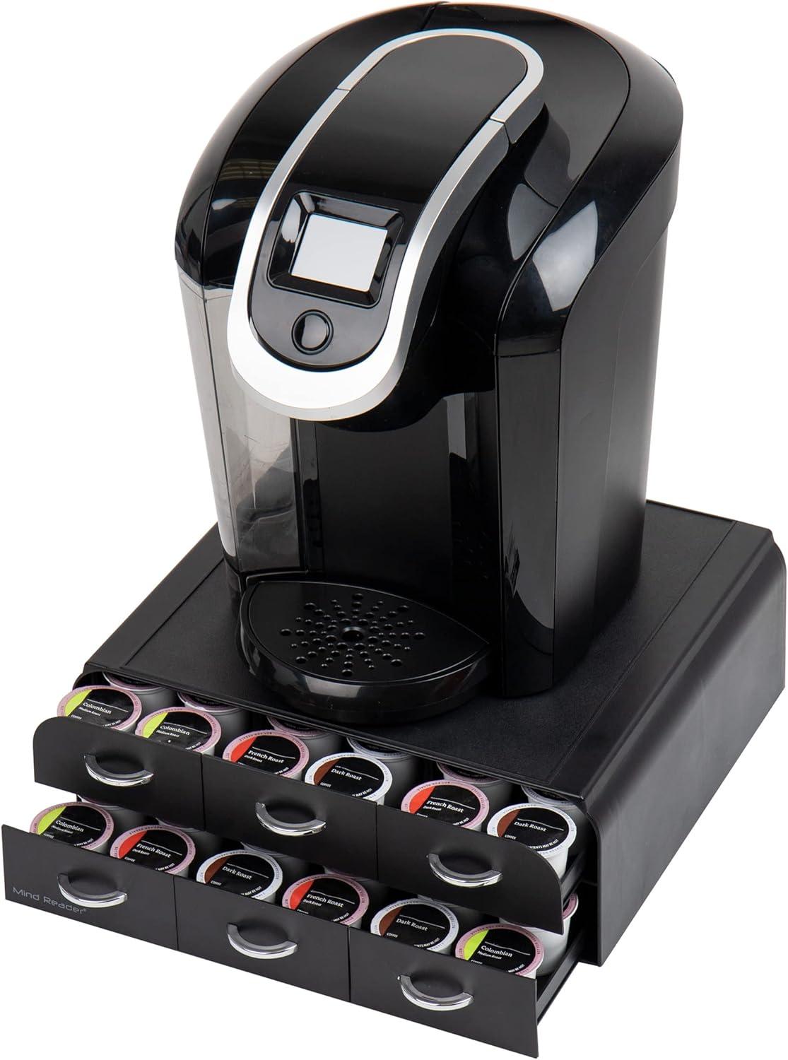imageMind Reader Single Serve Coffee Pod Organizer with 3 Drawers 36 Pod Capacity Countertop 135L x 1225W x 25H RedBlack
