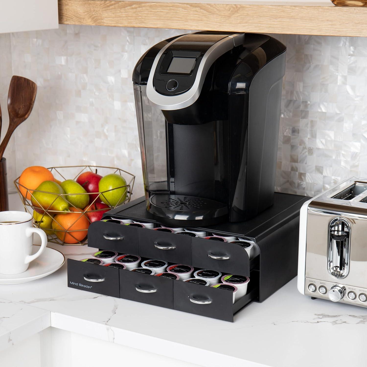 imageMind Reader Single Serve Coffee Pod Organizer with 3 Drawers 36 Pod Capacity Countertop 135L x 1225W x 25H RedBlack