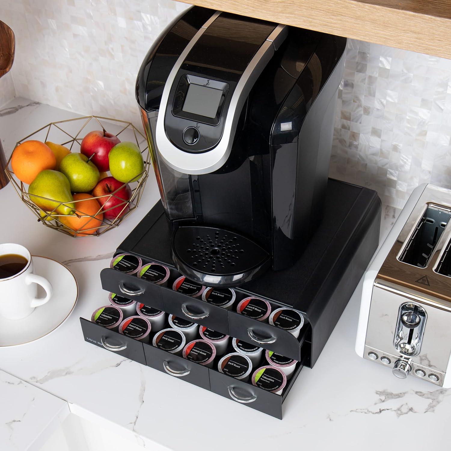 imageMind Reader Single Serve Coffee Pod Organizer with 3 Drawers 36 Pod Capacity Countertop 135L x 1225W x 25H RedBlack