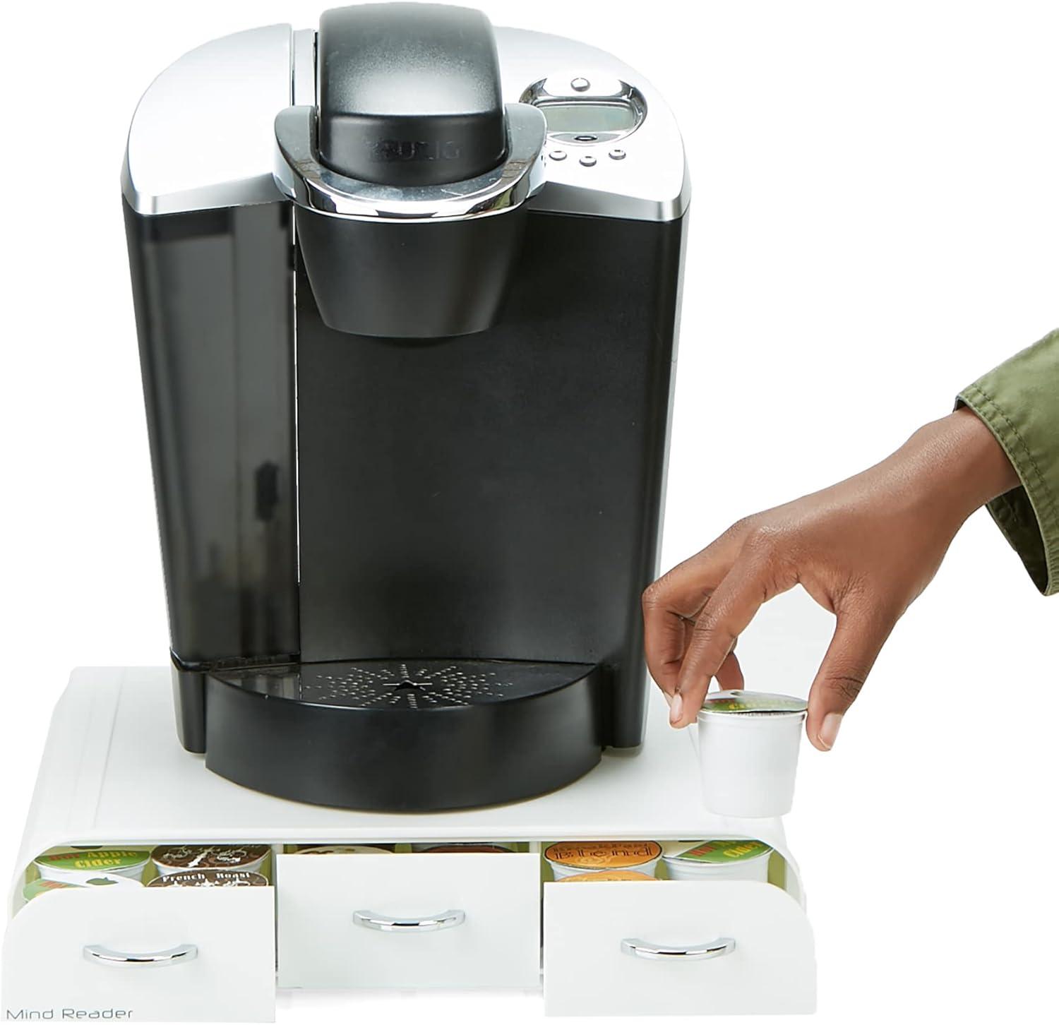 imageMind Reader Single Serve Coffee Pod Organizer with 3 Drawers 36 Pod Capacity Countertop 135L x 1225W x 25H RedWhite